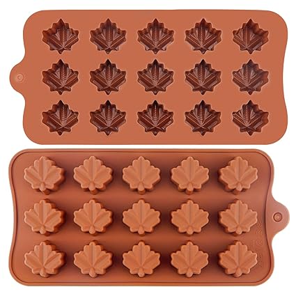 DOERDO 2Pcs Maple Leaf Candy Mold Silicone Chocolate Mold Candy Baking Mold for Thanksgiving Fall Party DIY Baking Tool, 30 Slots