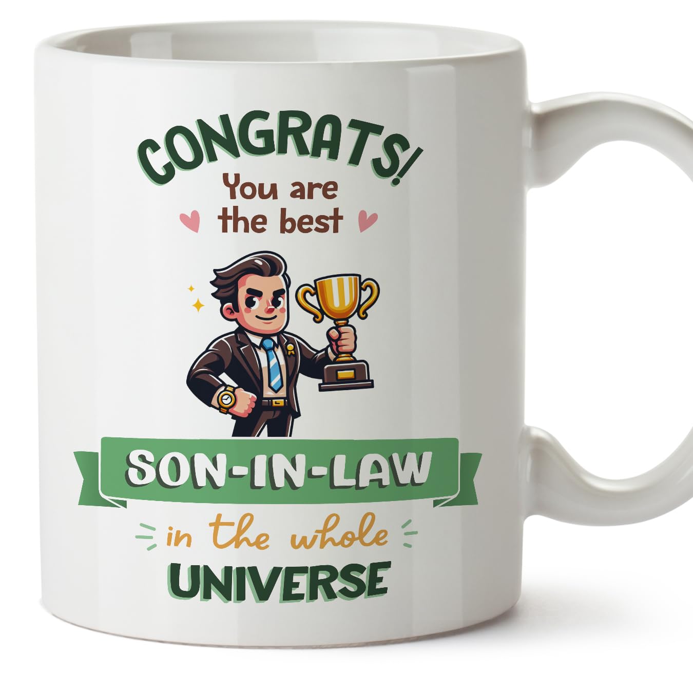 MUGFFINS Son in-Law Mug - in English - Best in Universe Trophy - Funny Gift - Ceramic 11oz Mug โ image 1