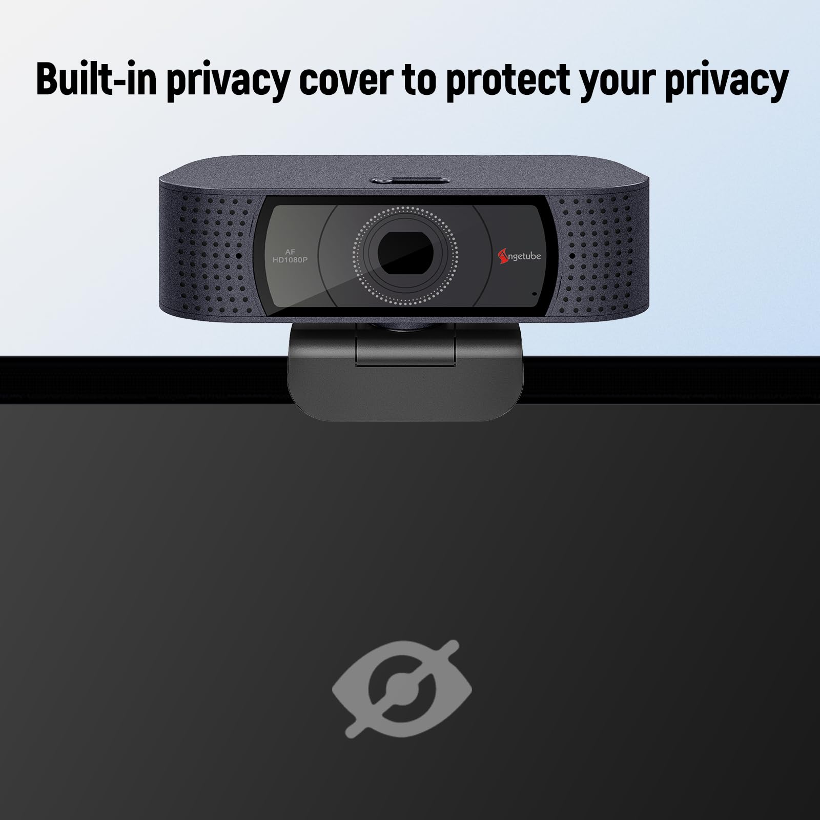 Angetube Webcam para PC 1080P Full HD Streaming Webcam con cubierta protectora integrada, cámara web de enfoque automático con micrófonos duales de reducción de ruido, adecuada para PC, portátil