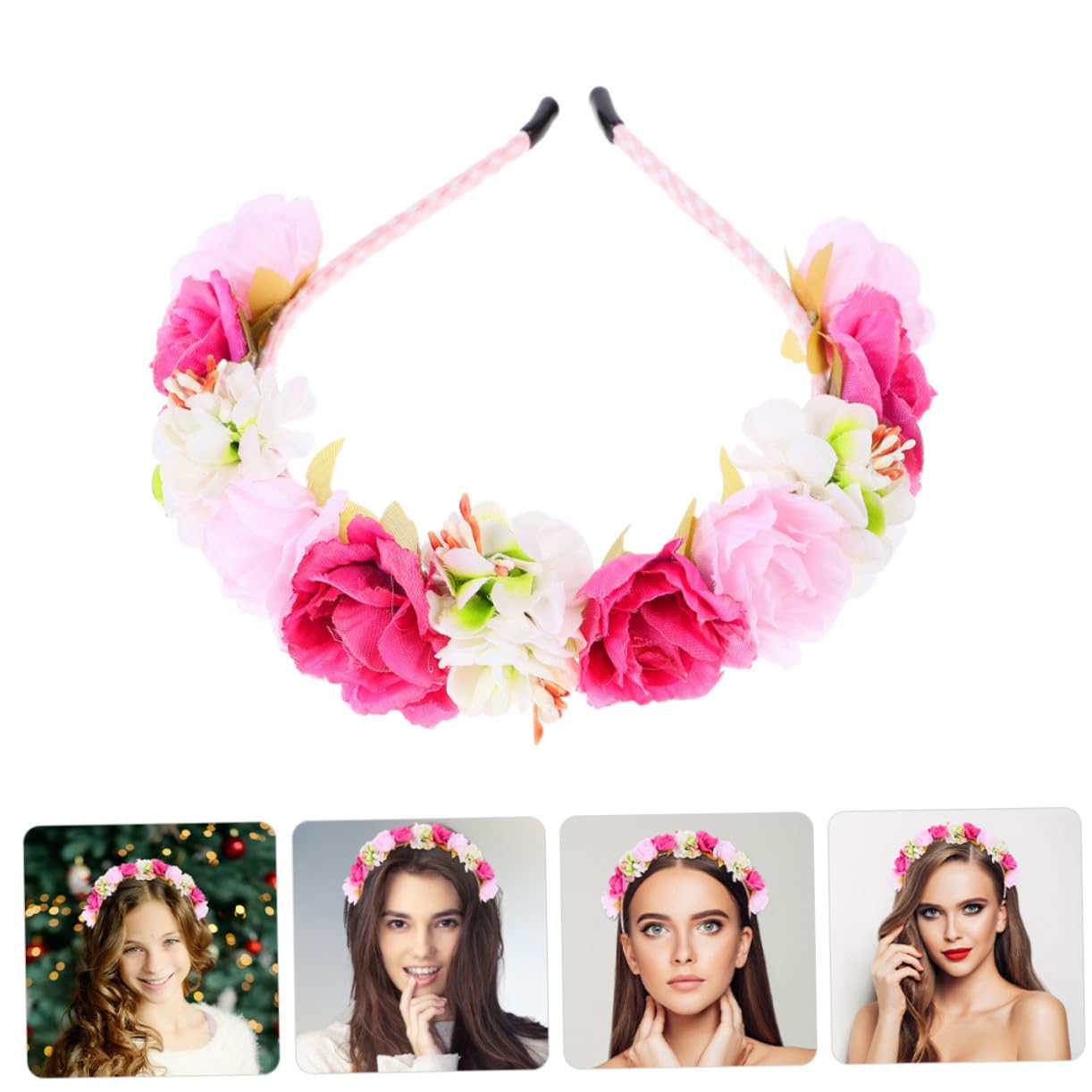VICASKY 10 Stück Realistischer Blumenkranz Kunstblumen Haarkranz Stirnband für Frauen Mädchen Hochzeit Party Festival Accessoire Natürlicher Look Langlebig