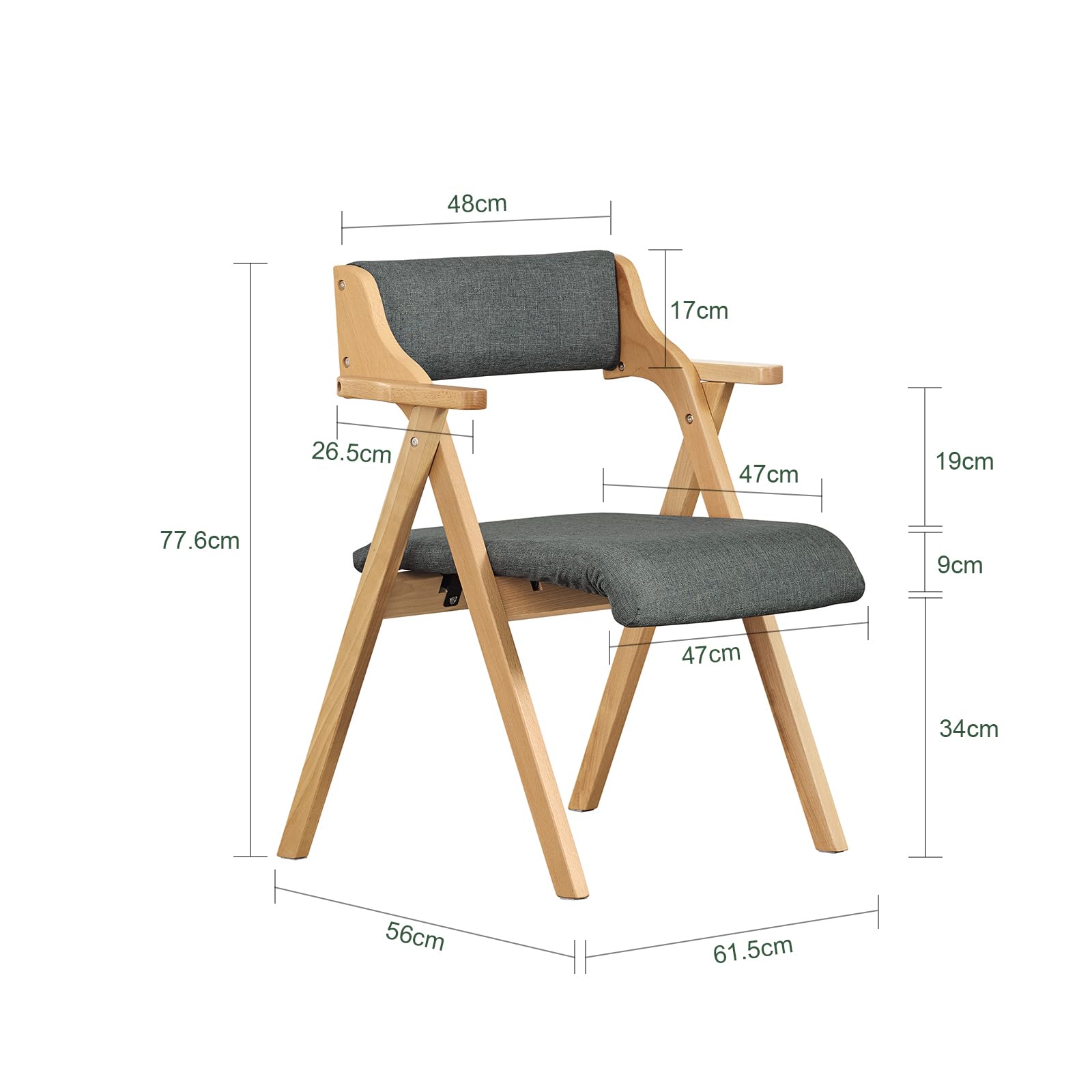SoBuy Chaises de Salle à Manger Pliantes, Lot de 2, 61,5×56×77,6 cm | Chaises en bois massif avec coussin confortable, pliables, pour cuisine, salon, bureau et jardin, Gris foncé, FST98-SGX2