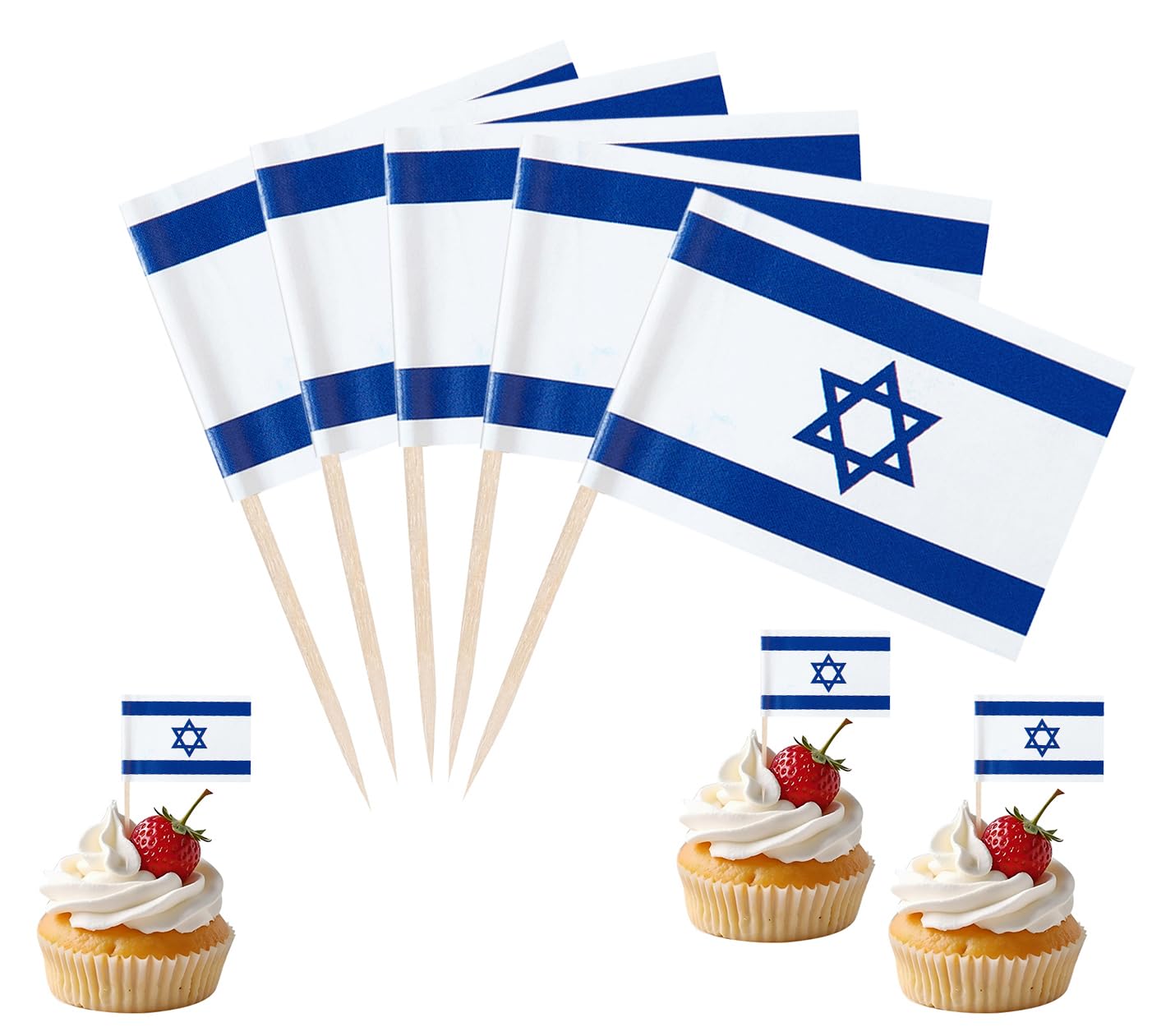 JBSJBS Israel Flag Israel Cupcake Topper Flags Banner Mini Small Israeli Toothpick Stick Flags Cake Party Festival Theme Decorations(100Pcs) — image 1