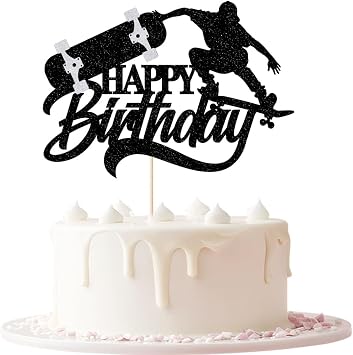 Black Glitter Skateboard Cake Topper