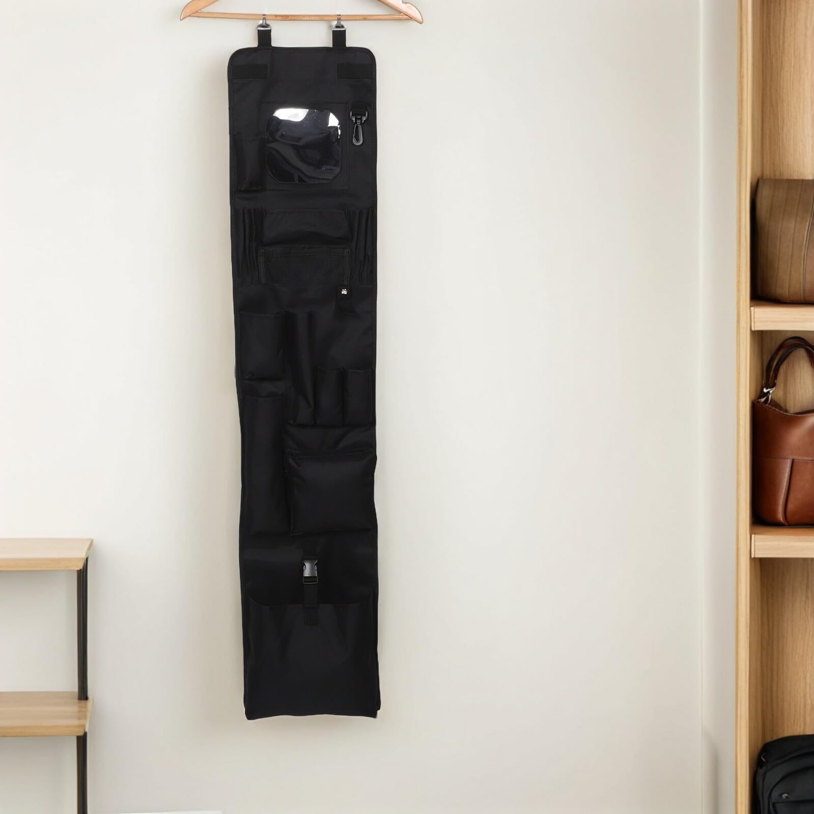 Organizador Colgante para Armarios y Puertas Bolsa de Almacenaje con Múltiples Bolsillos Resistente y Ligero para Estudiantes Gimnasio y Oficina Negro