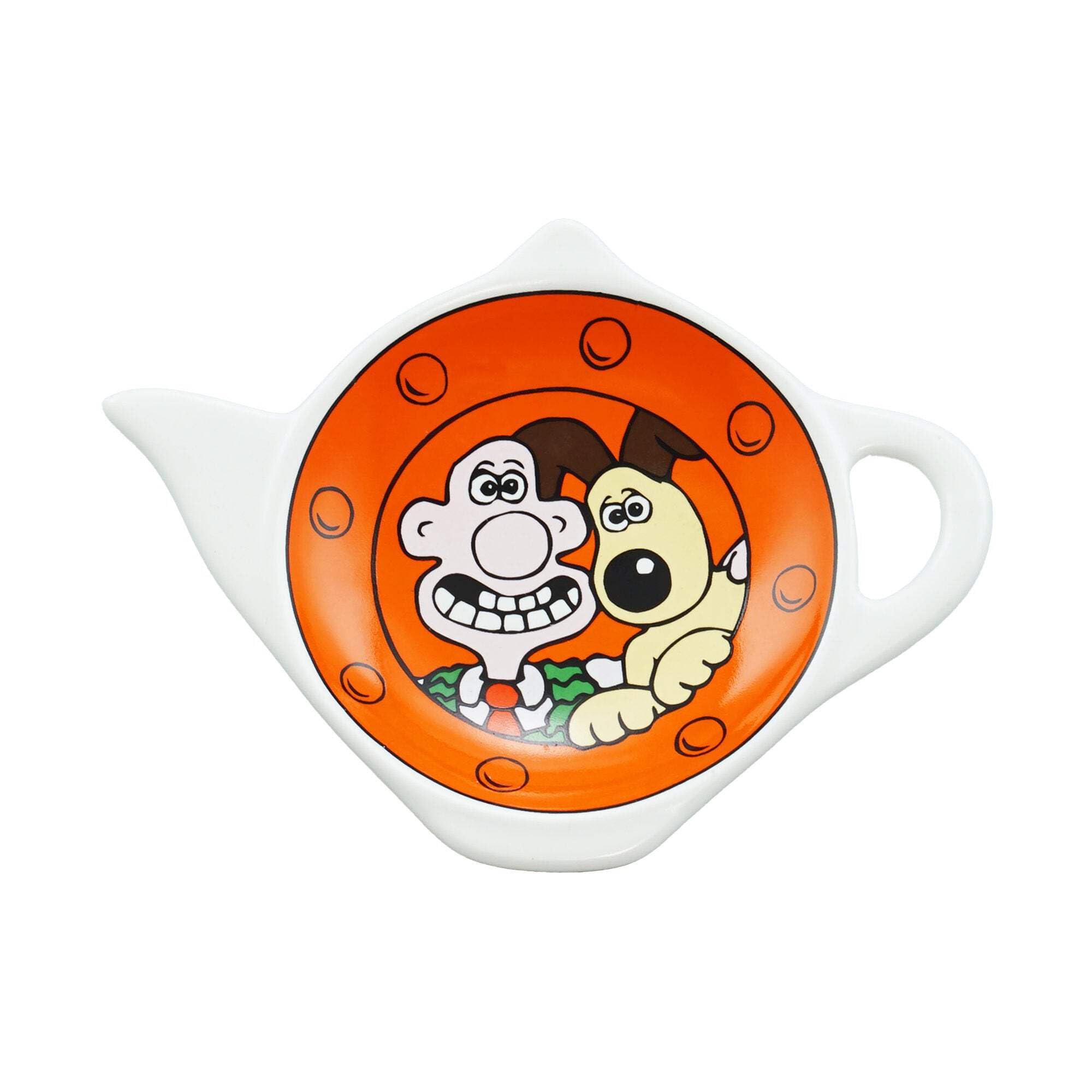 Half Moon Bay Tea Bag Holder Spoonrest Tray, 3.5 x 5 Inch Ceramic Stoneware, Tea Pot Shaped Wallace and Gromit