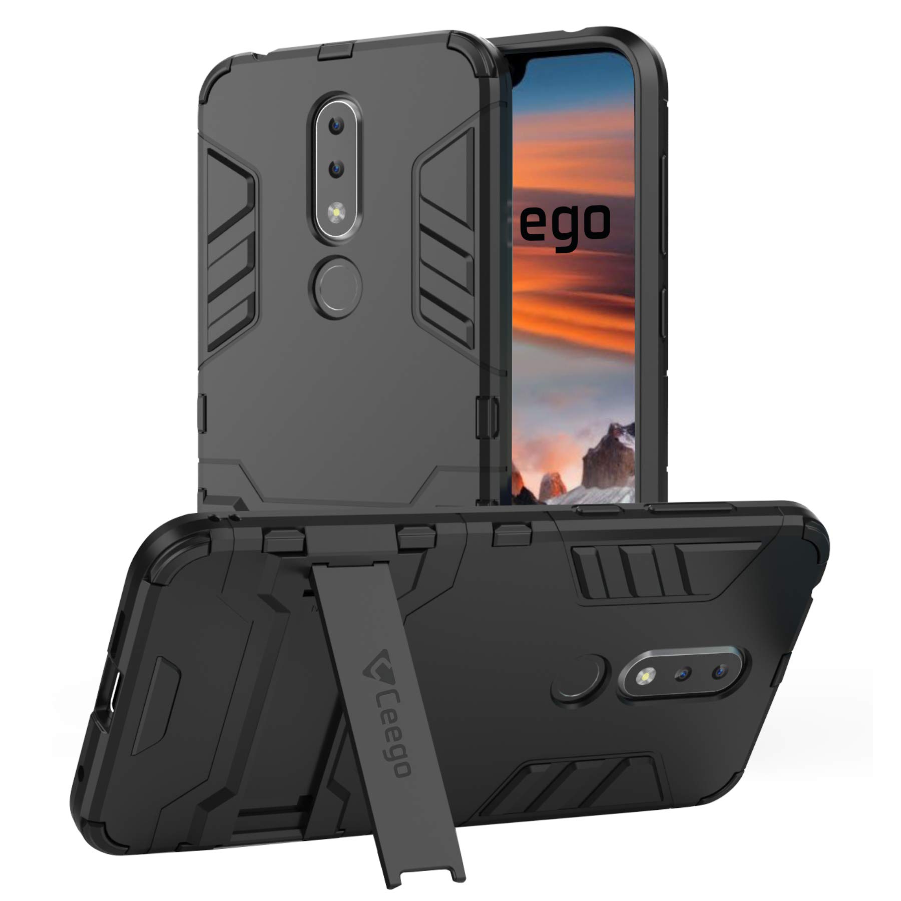 Ceego Back Cover for Nokia 6.1 Plus - Stealth Defence Back Case for Nokia 6.1 Plus [with Shock Protection & Built-in Stand] – Matte Black