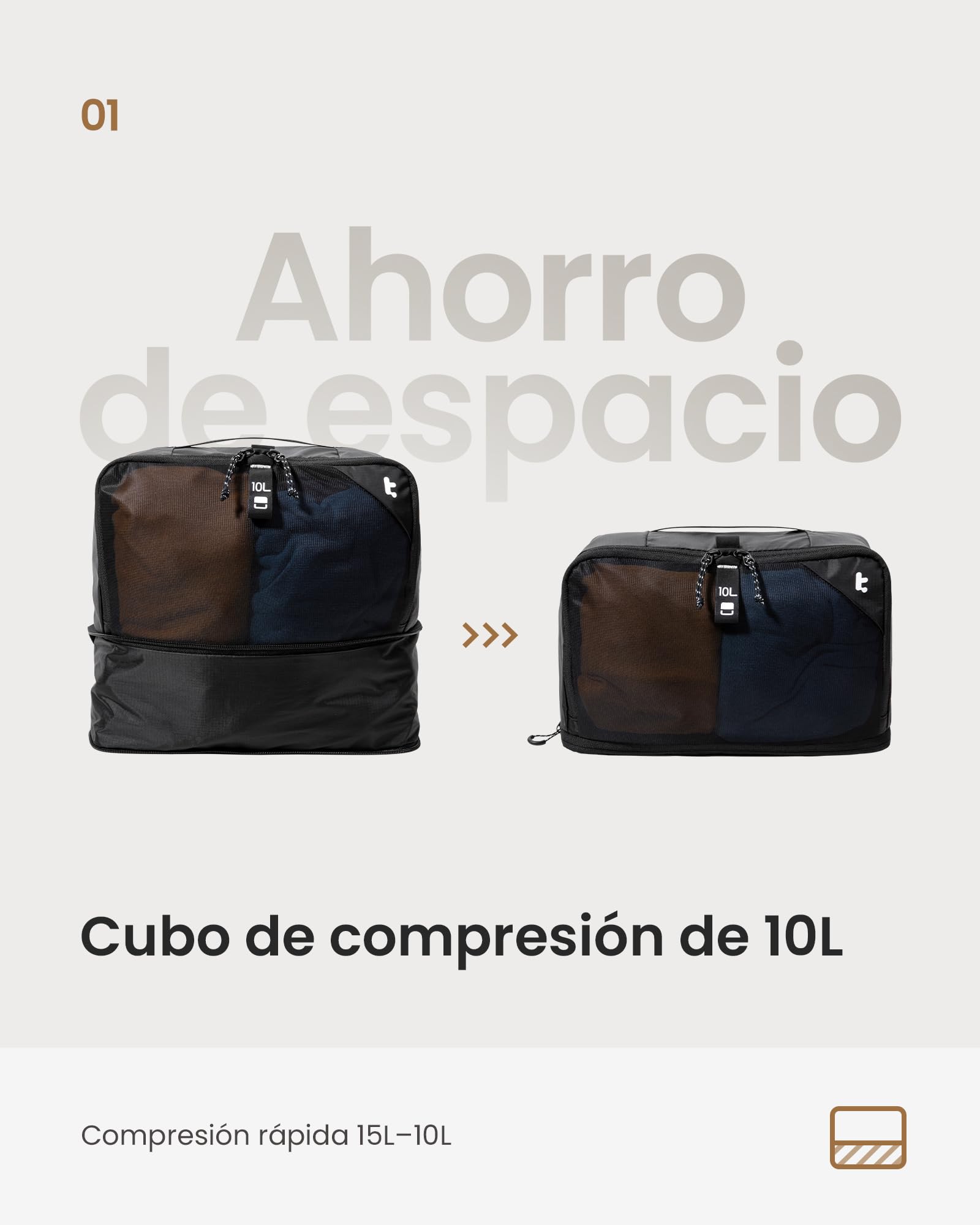 tomtoc Organizador de Maleta Viaje 3 Piezas, Packing Cubes Expandibles con Compresión, Bolsas de Viaje Resistentes a Olores, Organizadores de Equipaje Travel Accesorios Ligeros para Mochila y Maleta