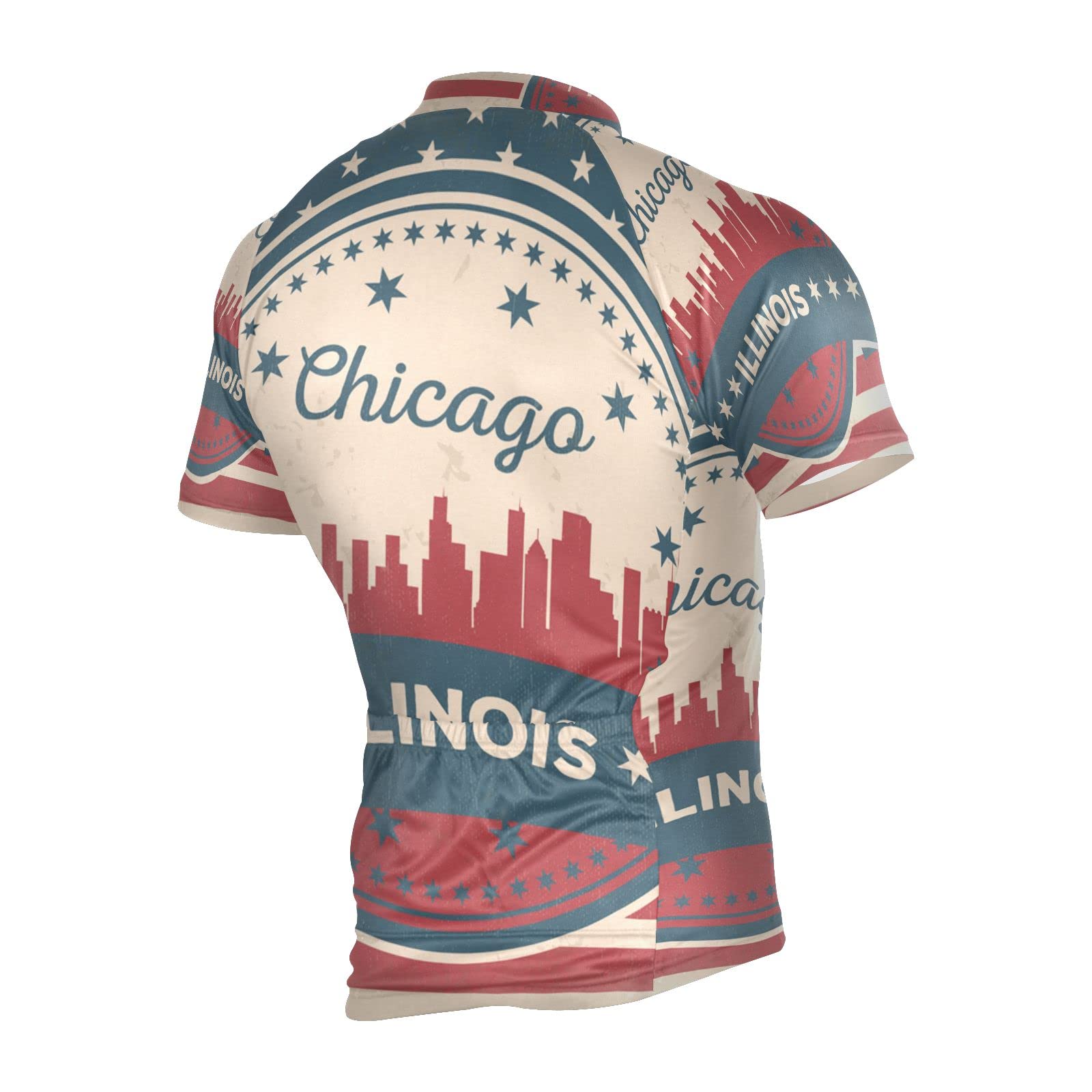Illinois State Chicago Skyline Men's Cycling Jersey Short Sleeve Bike Jacket Biking Bicycle Jersey Shirt Multicolor