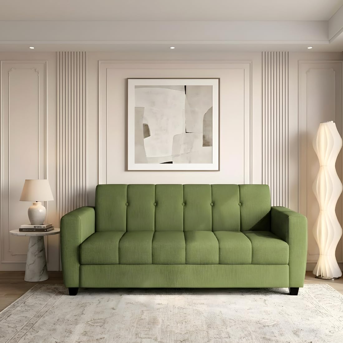 Bharat Lifestyle Deno Fabric 3 Seater Green Sofa-image-49