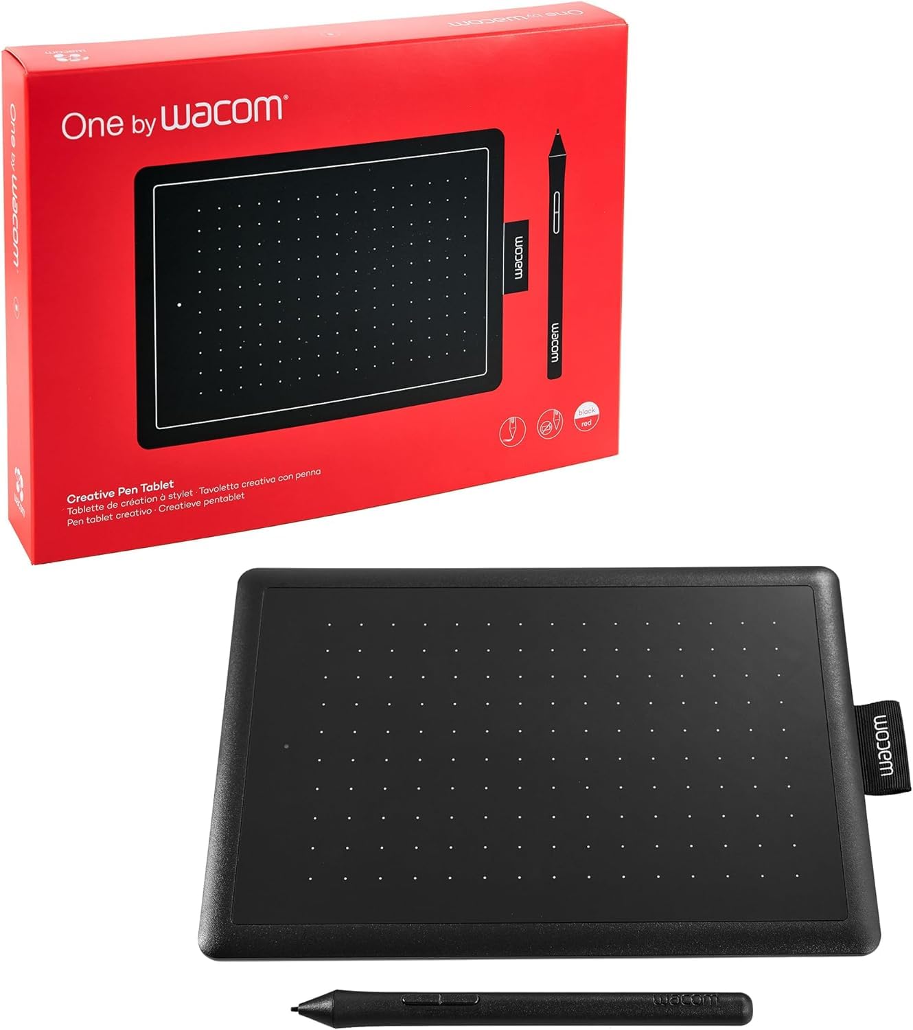 Wacom Tablet Piórkowy One by Wacom S, Z Czułym Rysikiem, Kompatybilny z Windows, Mac i Chromebook, Czerwony & Wacom ACK-20001 FBA_4949268790543, Stalówki do Długopisu, 5 Sztuk, Czarny