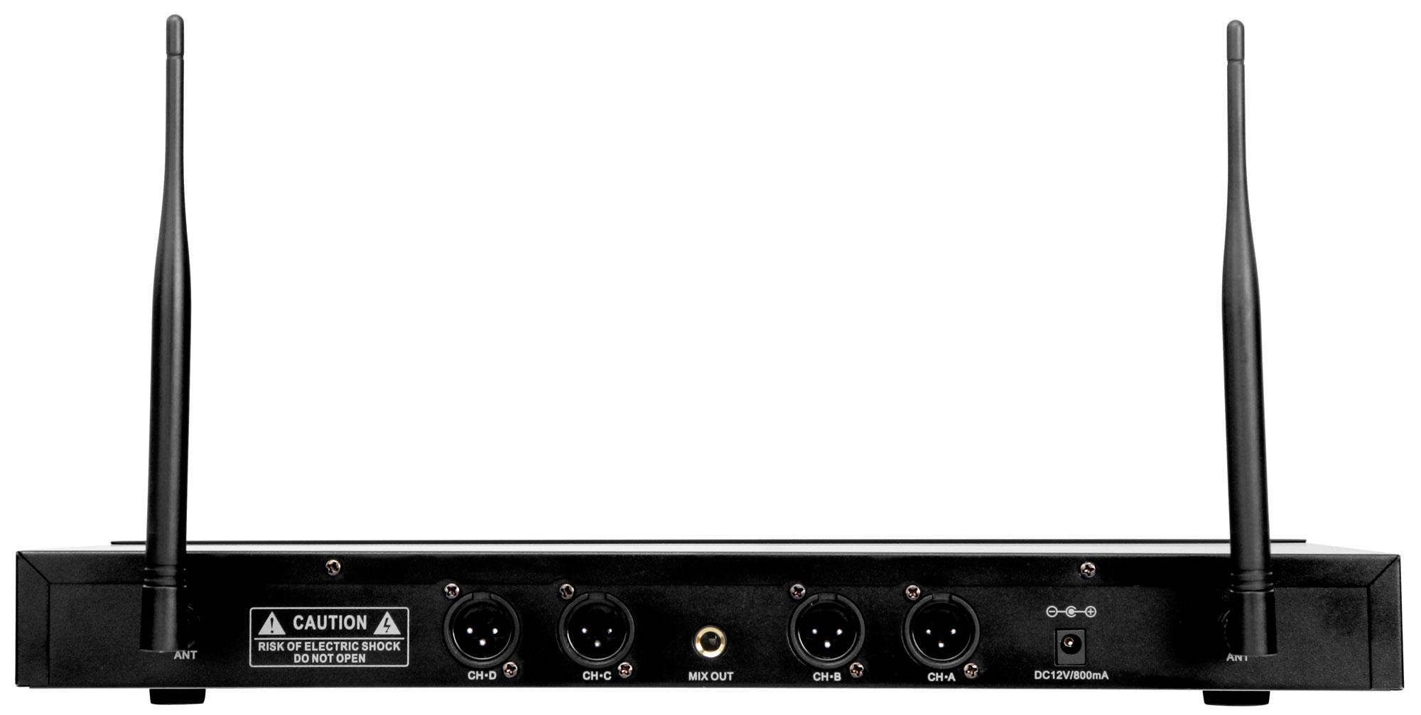 McGrey UHF-2V2H Quad Funkmikrofon Set (4-Kanal UHF-Empfänger, 2 dynamischen Handmikrofone, 2 kompakte Funk-Taschensender mit Gürtelclip, 2 Headsets, Reichweite 50 Meter, Betriebsdauer ca. 8 Stunden)