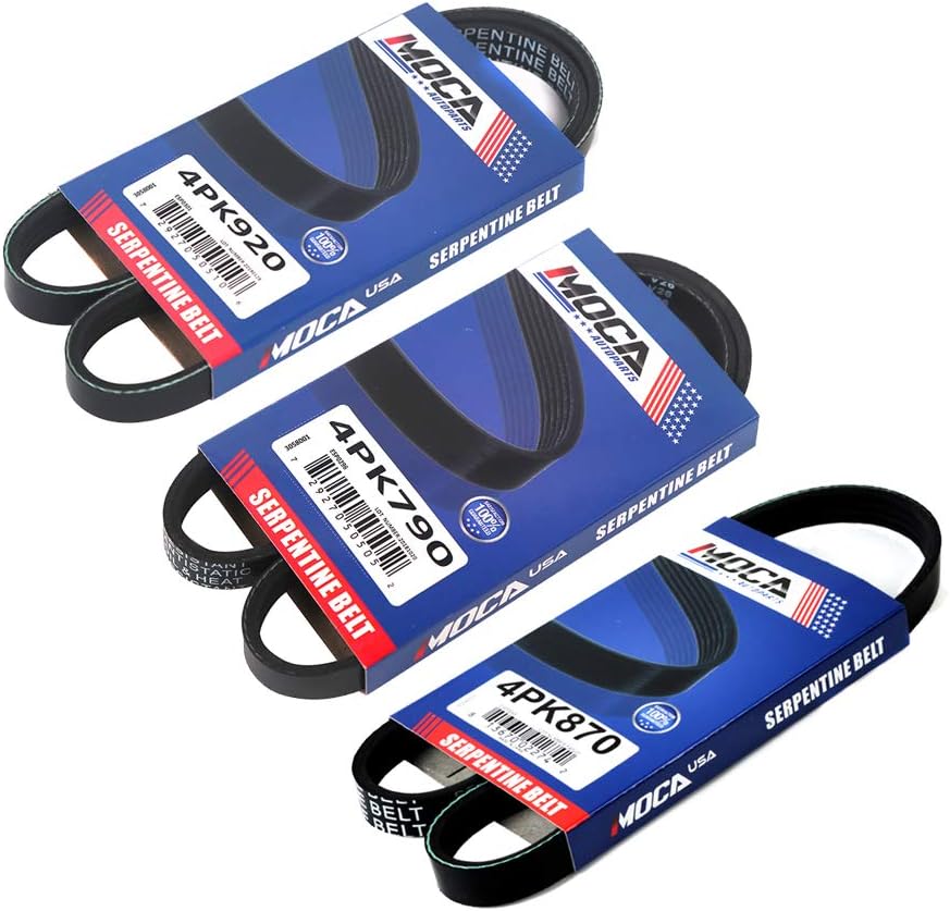 MOCA 4PK790 4PK870 4PK920 Serpentine Belts Professional V-Ribbed Fit 1996-2001 for Acura Integra 1.8L 1834CC l4 Gas DOHC Naturally Aspirated with air Conditioning and Power Steering