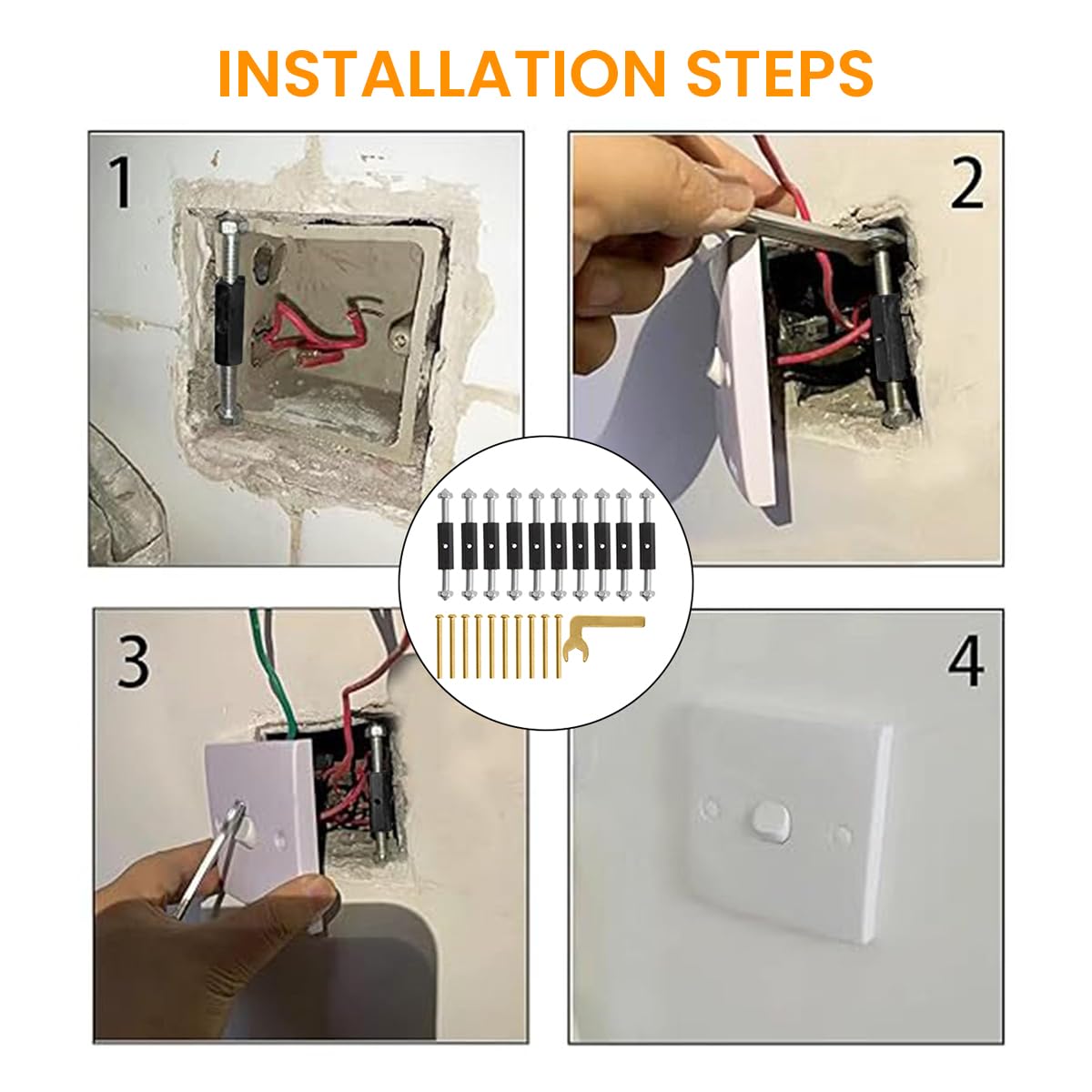 Serplex® Electric Wall Socket Repair Kit for 86 Type Wall Socket, with 10Pcs ABS Insulation Pillars, 10 Screws and 1 Wrench Tool, Electric Wall Socket and Switch Repair Kit for 86mm Faceplates 2