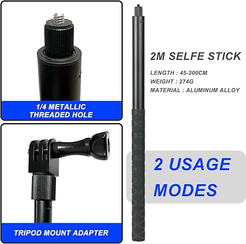 Miniatura 5 de 78.7 in (78 pulgadas) Invisible Selfie Stick Compatibilidad para Insta360 ACE Pro ONE X4 X3 X2 RS R GO 3 2