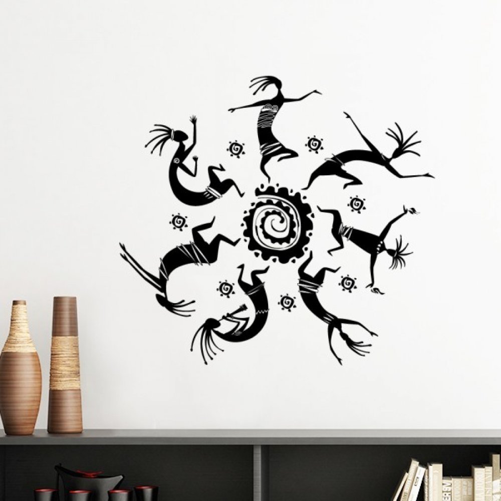 Sticker Mexique silhouette totems danse amovible vert clair 50cm