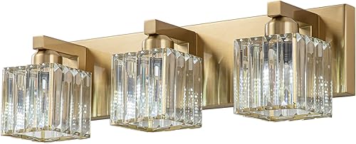 Miniatura 8 de Luces de tocador de baño de cristal dorado, modernas, 3 luces, accesorios de iluminación de baño sobre espejo, lámpara de pared de cristal dorado