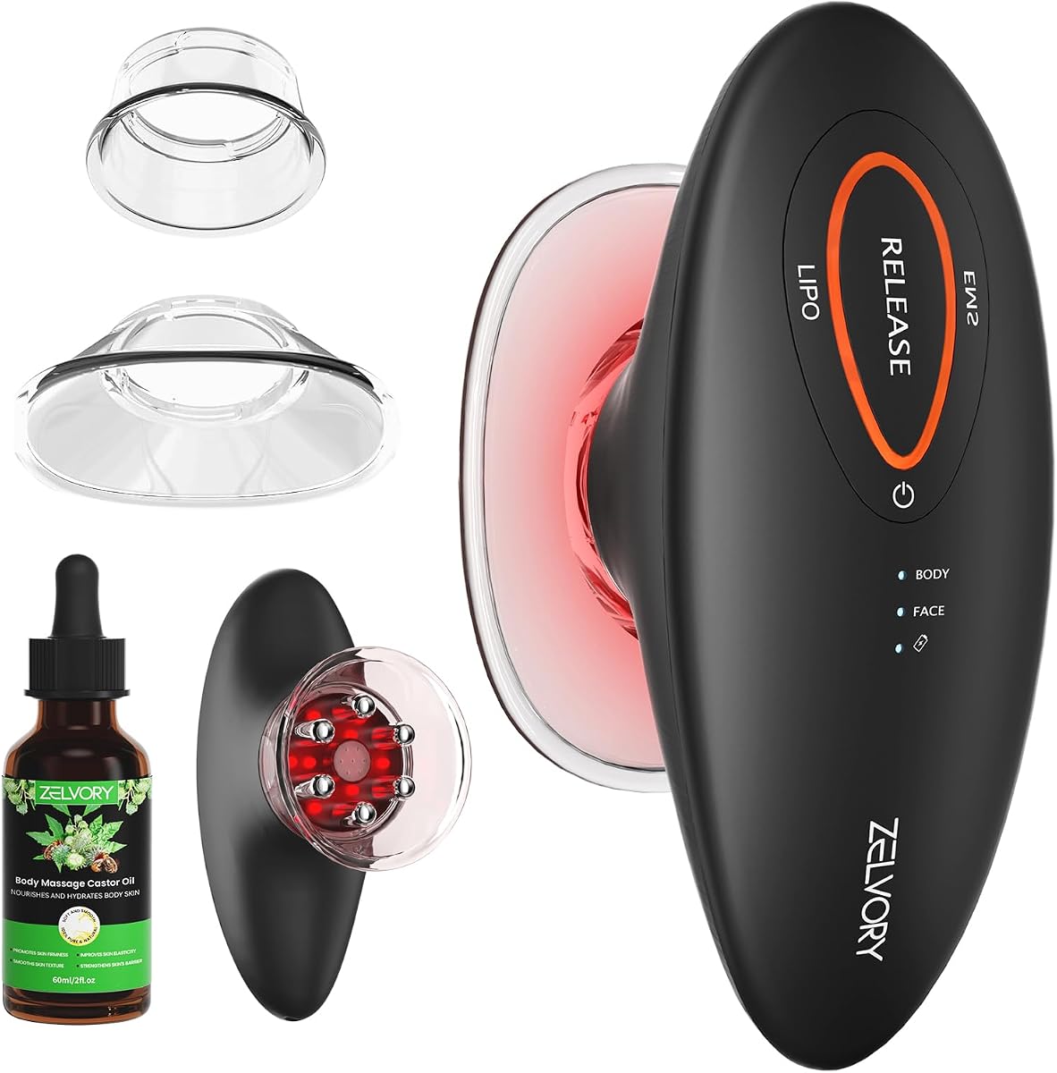 3-in-1 Body Sculpting Machine with Red Light, Vacuum Suction & Microcurrent, Cellulite Massage Tool for Arms, Legs, Waist & Belly, Skin Smoothing and Contouring Device for Home Use