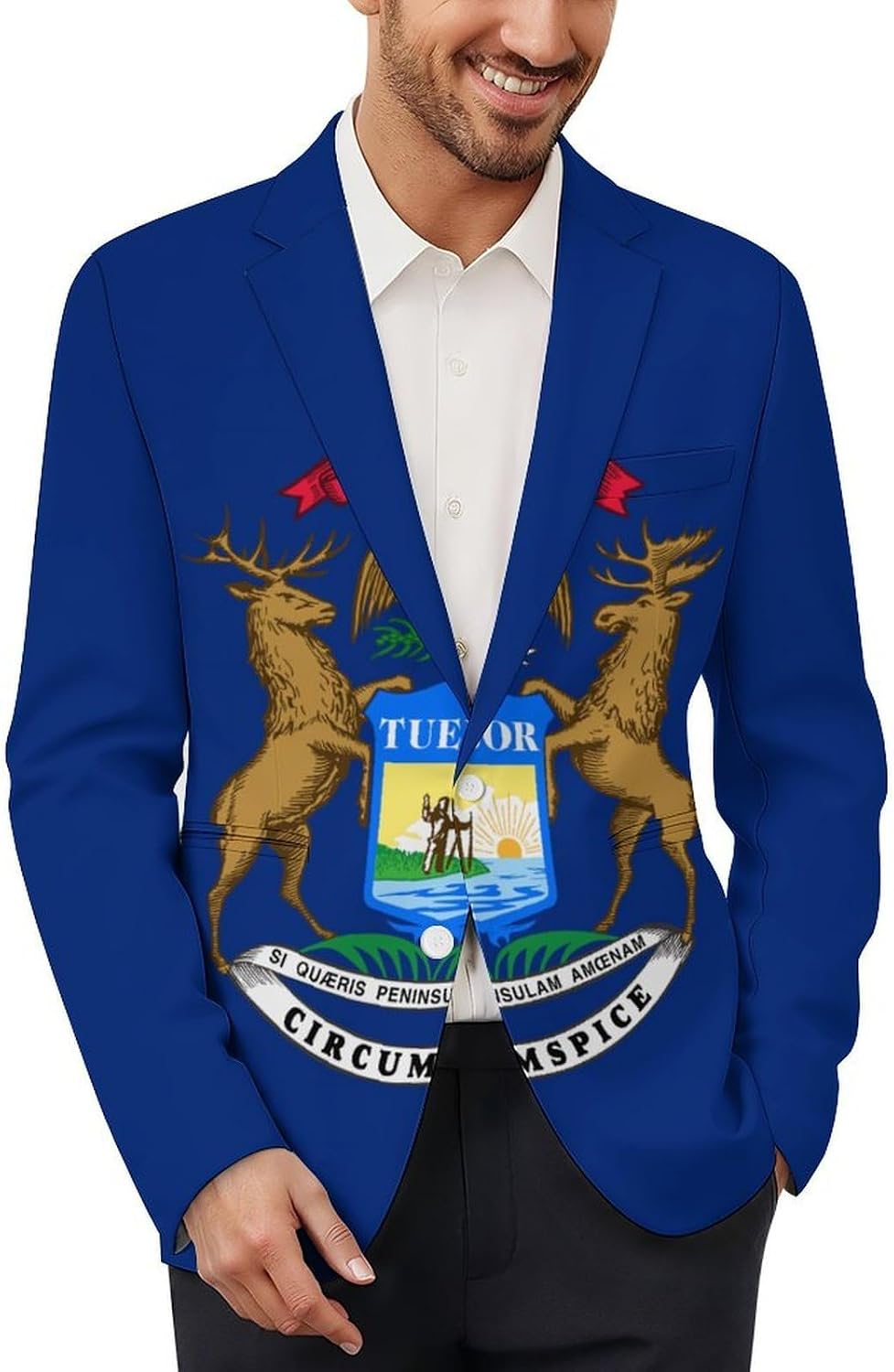 Michigan Flag Printed Men's Blazer Slim Fit One Button Suit Jackets Tuxedos for Business Wedding