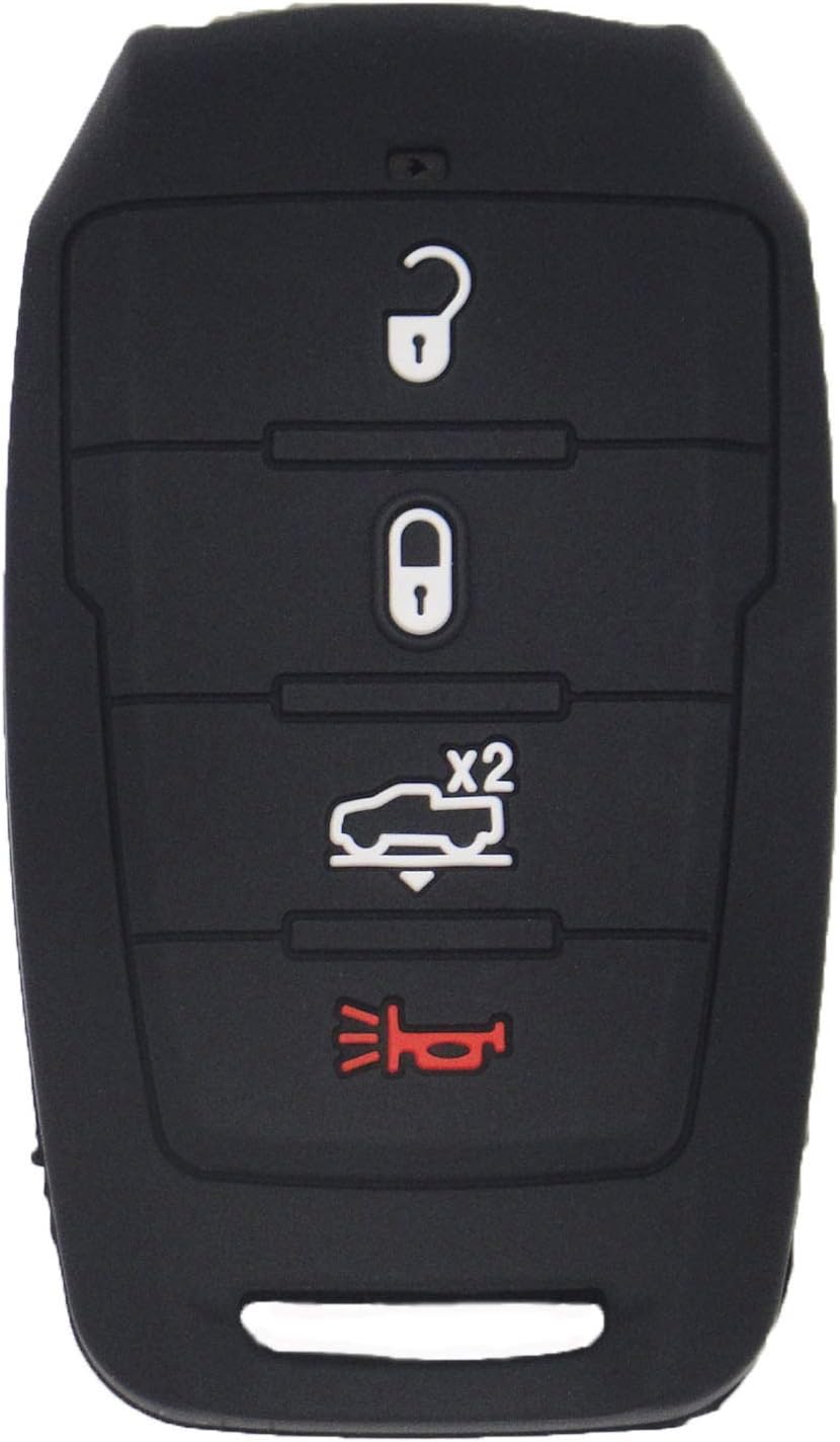 Simple Setup 2pcs 4 Buttons Key Fob Cover Case Protector Shell Remote Jacket Keyless Entry Holder Bag for 2019-2020 Ram 1500 68442907AB OHT-4882056, Black Pink