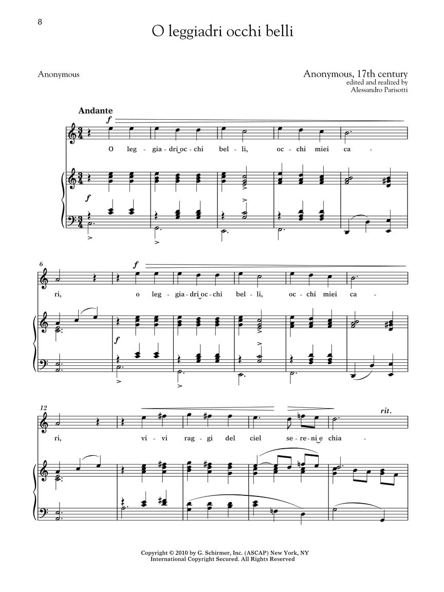 28 Italian Songs and Arias of the Seventeenth and Eighteenth Centuries: Complete, in 5 Keys: Of the 17th & 18th Centuries
