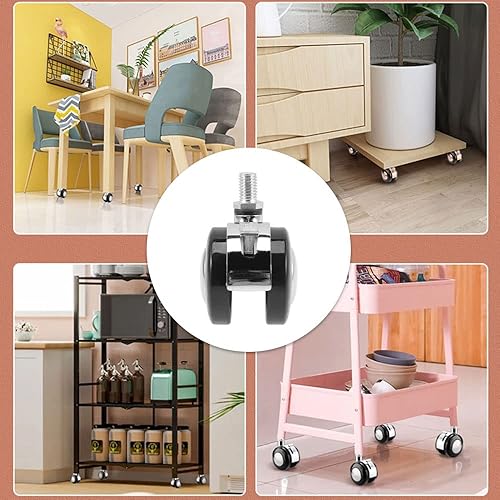 Miniatura 7 de Ruedas de repuesto para silla de oficina, 2 unidades, con freno, vástago giratorio con vástago roscado M8 para suelos duros, carritos, muebles