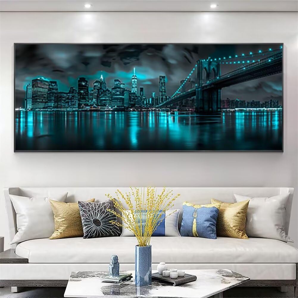 Diamond Painting Set 130x50 cm, DIY New York Eckige Steine Strass Cross Stickerei Kunst Kit, Zubehör Set Basteln Erwachsene, Brooklyn für Geschenke