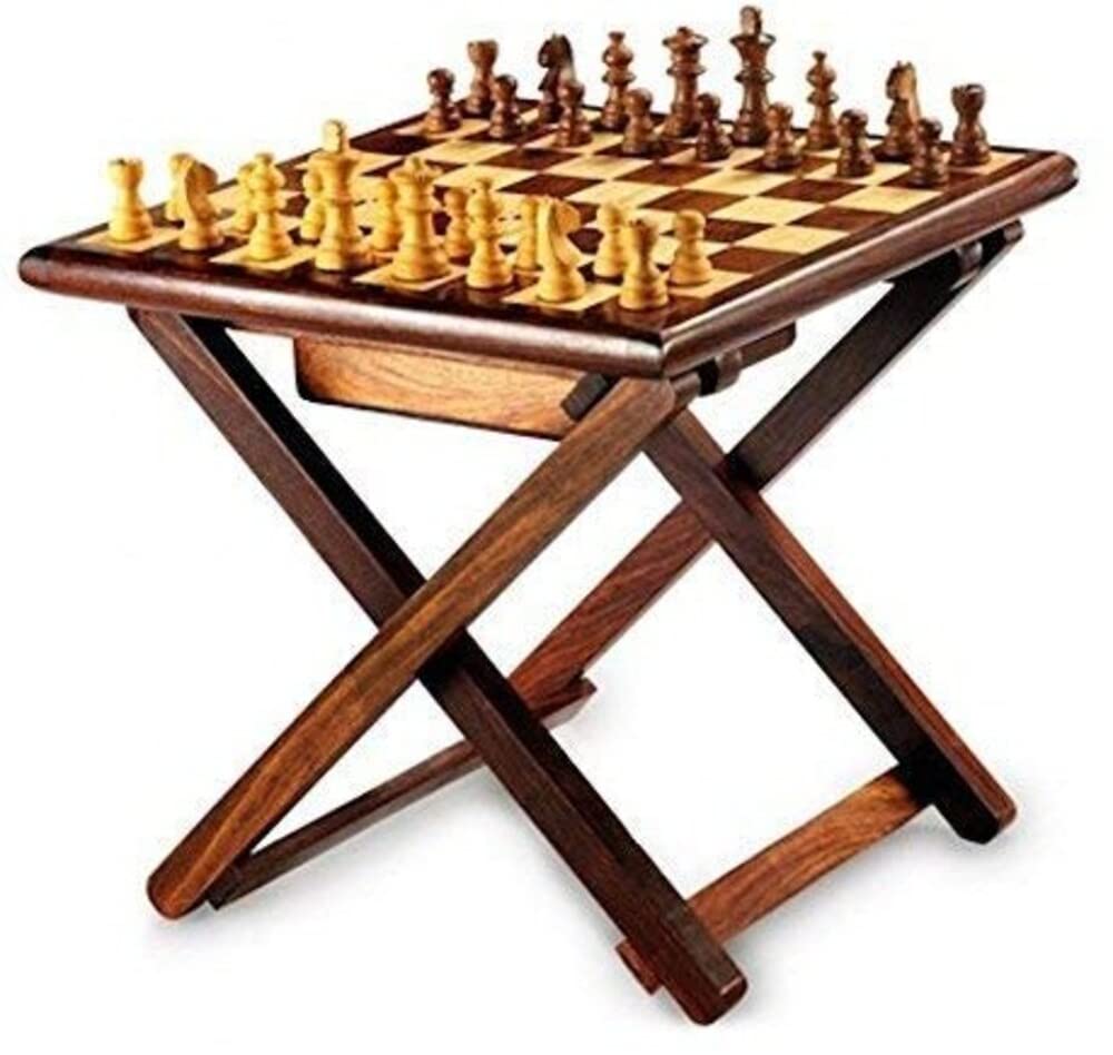 Bros Moon 12 x 12 Inches Kid's Favourite Foldable Table Classy Wooden Chess with Play Pieces for Players Suitable for Living and Bed Room/Kid's Furniture/Out Door/Garden use/Gift/Festival