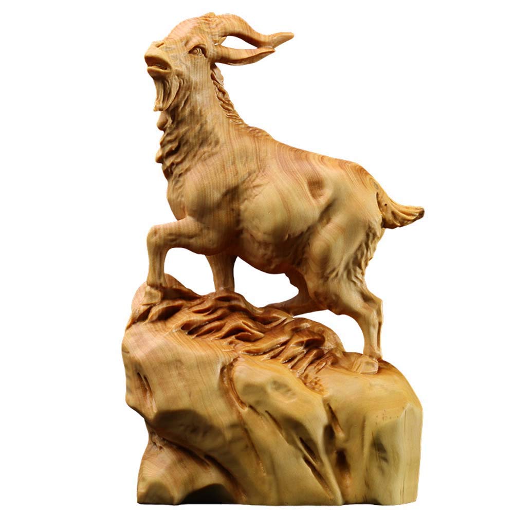 YNIYUJKL Feng Shui Ornaments Boxwood Zodiac Sheep Statue,Wood Chinese Decor Figurine,Home And Office Sculpture