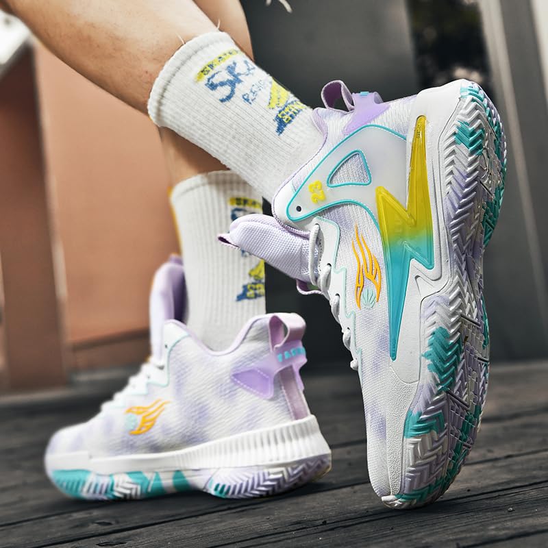 Image of Basketball Shoes for Womens and Mens, Breathable Non Slip Outdoor Casual Unisex-Adult Fashion Sneakers Purple Size 9