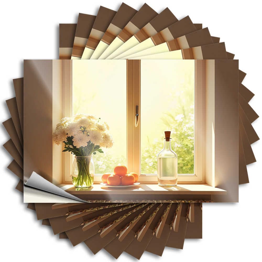 Decal Lake Life Decor Silicone Coastal Bottle Sunlit Window with Flowers, Oranges, and A Bottle - Scratch Resistant Stickers(6X9CM)