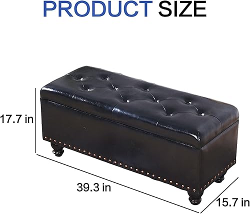 Miniatura 3 de Otomana de almacenamiento, banco de entrada con botones de piel sintética con almacenamiento, taburete para cambiar zapatos, baúl de juguete