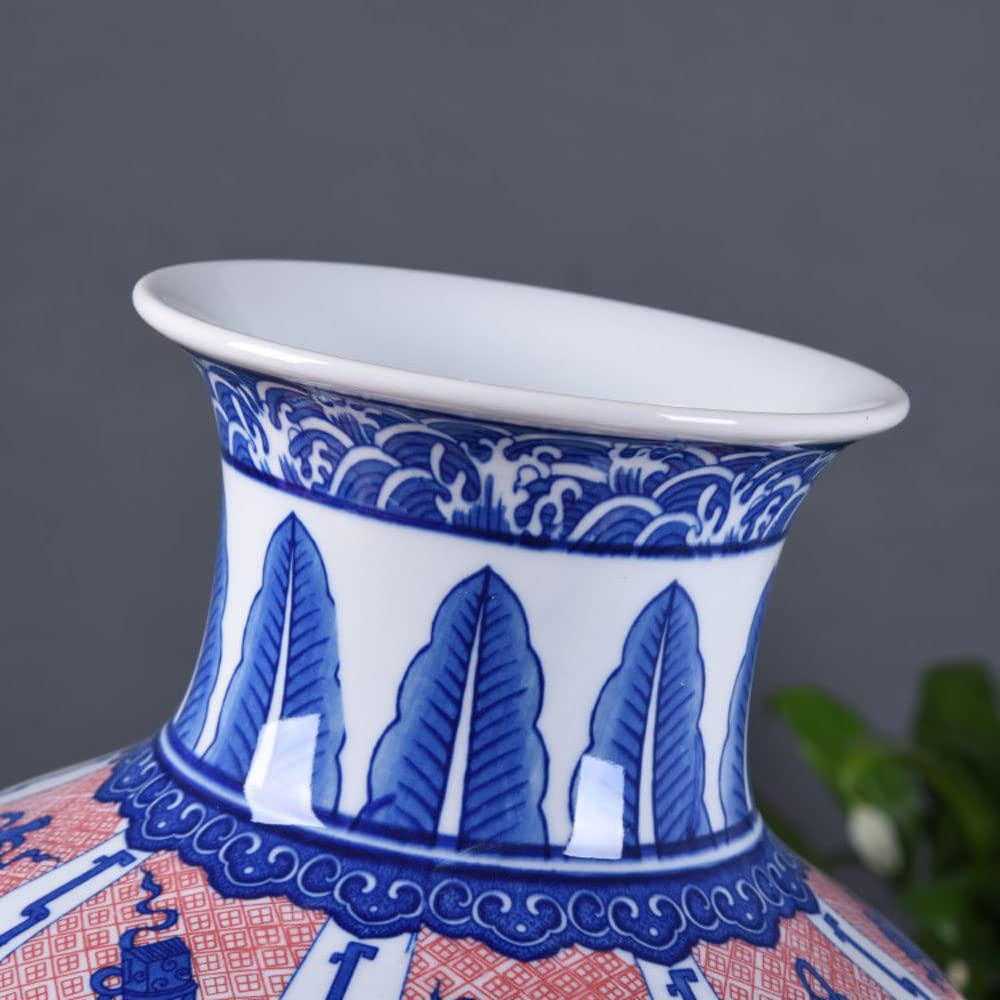 Vaso In Ceramica Chinoiserie Jingdezhen, Ornamenti Retrò Sottosmalto Rosso Blu E Bianco, Grande Vaso In Porcellana, Stile Cinese, Decorazione Per La Casa, Soggiorno, Composizione Floreale, Decorazion