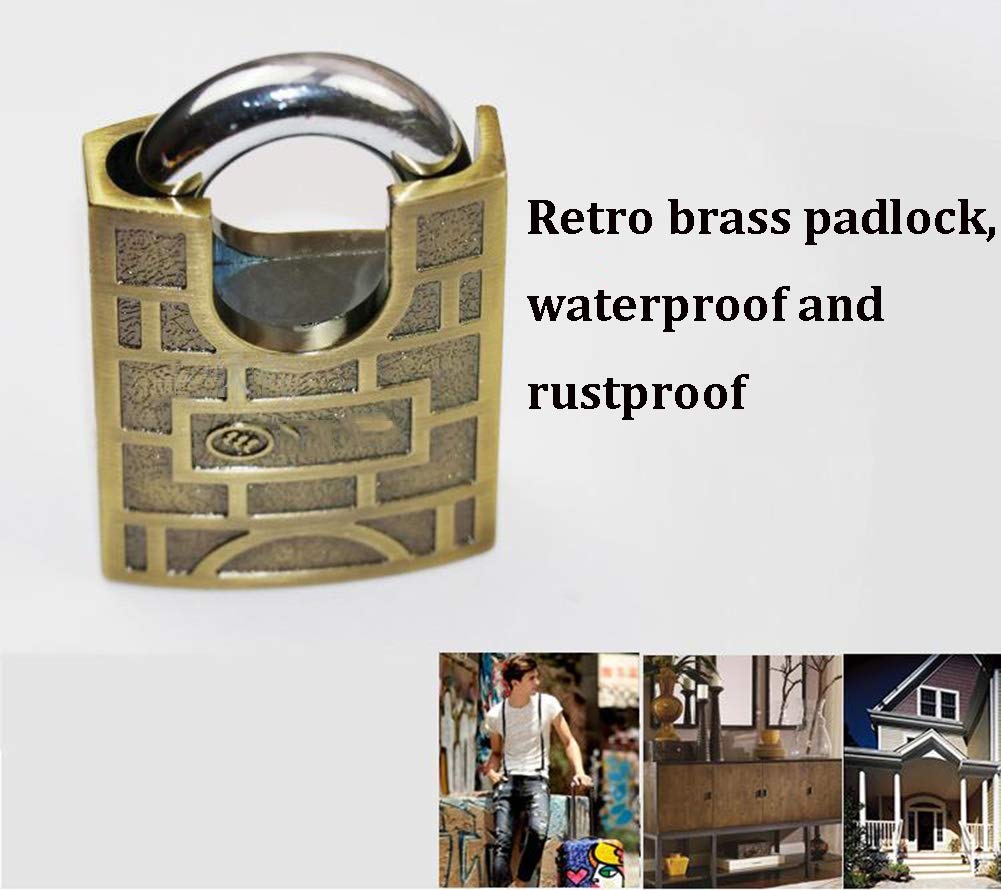 Lucchetto con chiave in lega di zinco, serratura di sicurezza in ottone vintage, cesoie anti-idrauliche, 60 mm, 3 chiavi (stile 2)(Style1)