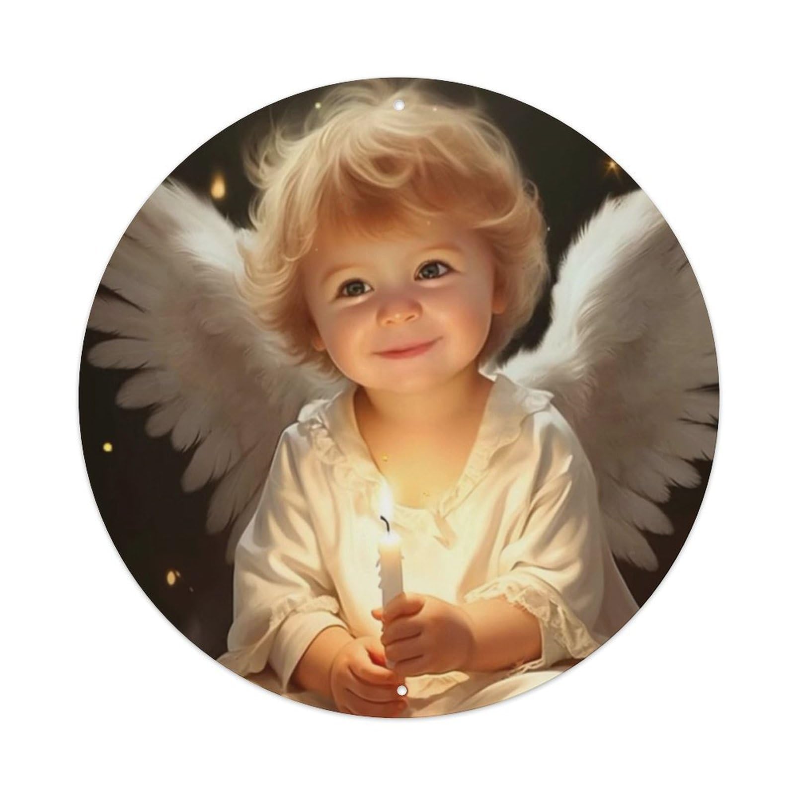 Vintage Angel Baby Angels with Candles Metal Tin Sign