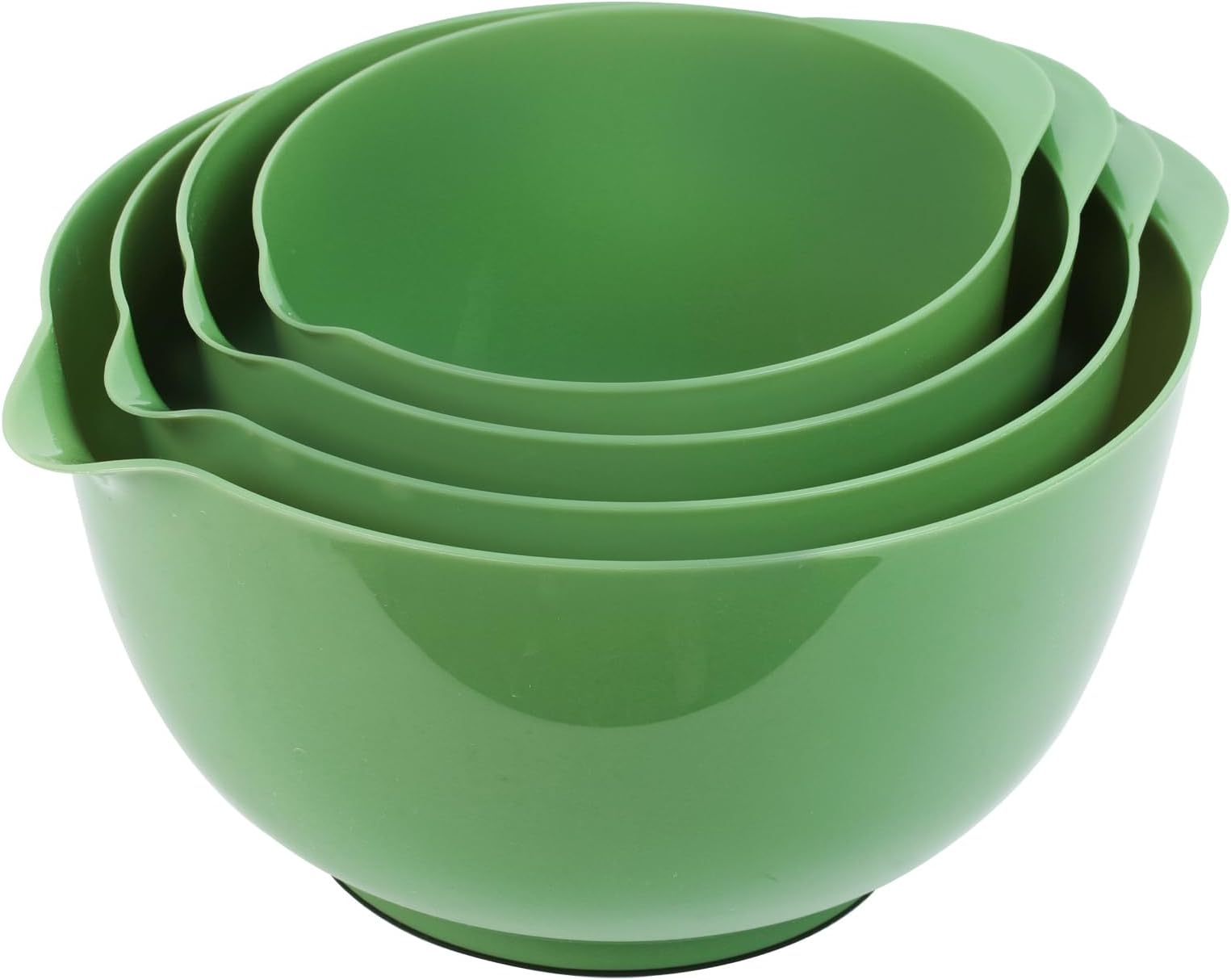 BoxedHome 4 Quart Large Plastic Mixing Bowls, Microwave Safe Mixing Bowl Set with Pour Spout, Nesting Bowls for Space Saving Storage(Grass Green)