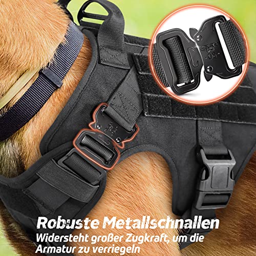rabbitgoo Hundegeschirr Grosse Hunde mit Taktisches MOLLE und Metallschnallen ohne Zug, Verstellbare Sicherheitsgeschirr mit Griff, Atmungsakti Brustgeschirr, Gepolstert Hundeweste, M Schwarz