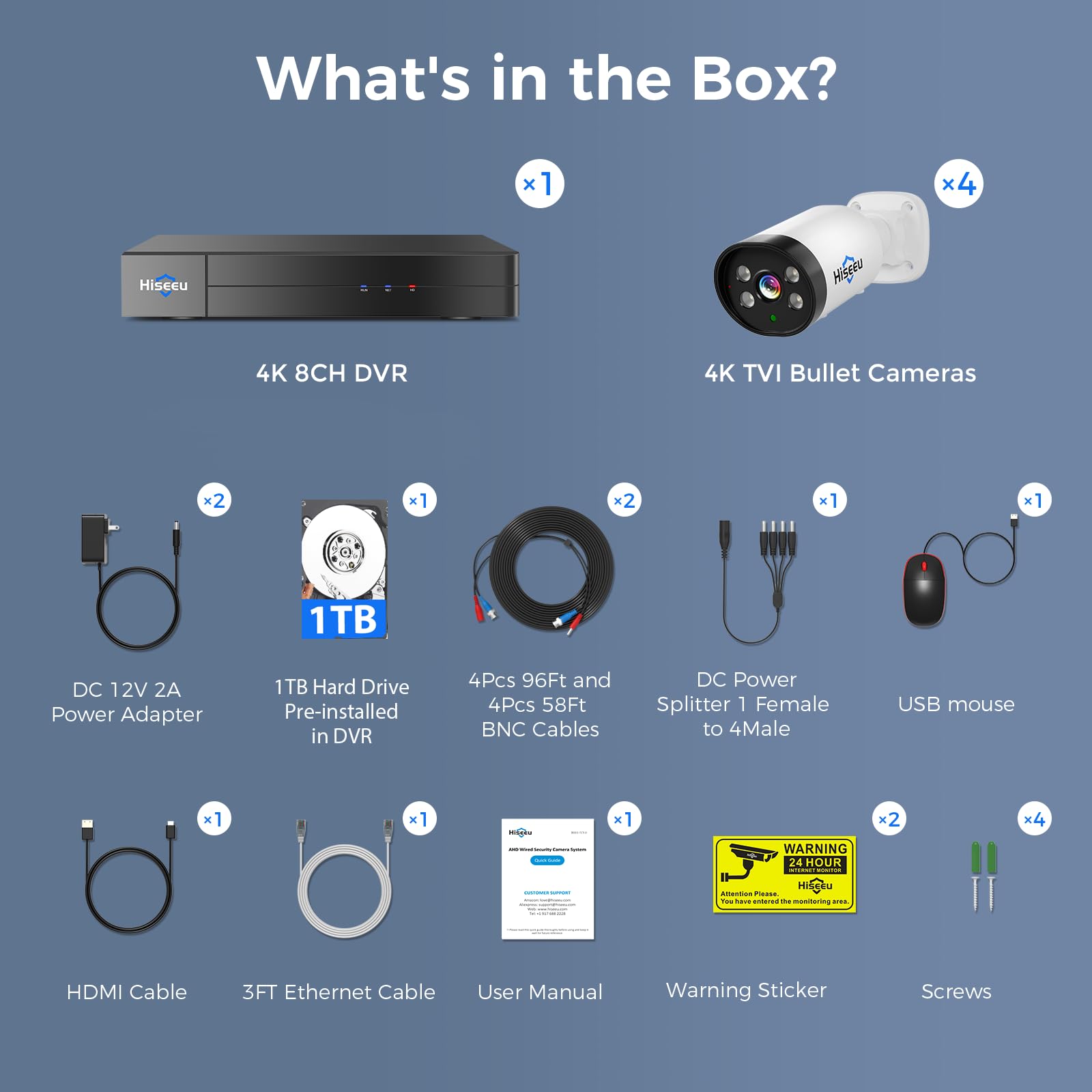 Hiseeu - Sistema de cámara de seguridad con cable 4K para exteriores con audio, luz dual inteligente, detección de vehículos y humanos, disco duro de 3 TB, kit DVR de vigilancia 4K 8CH, cámaras