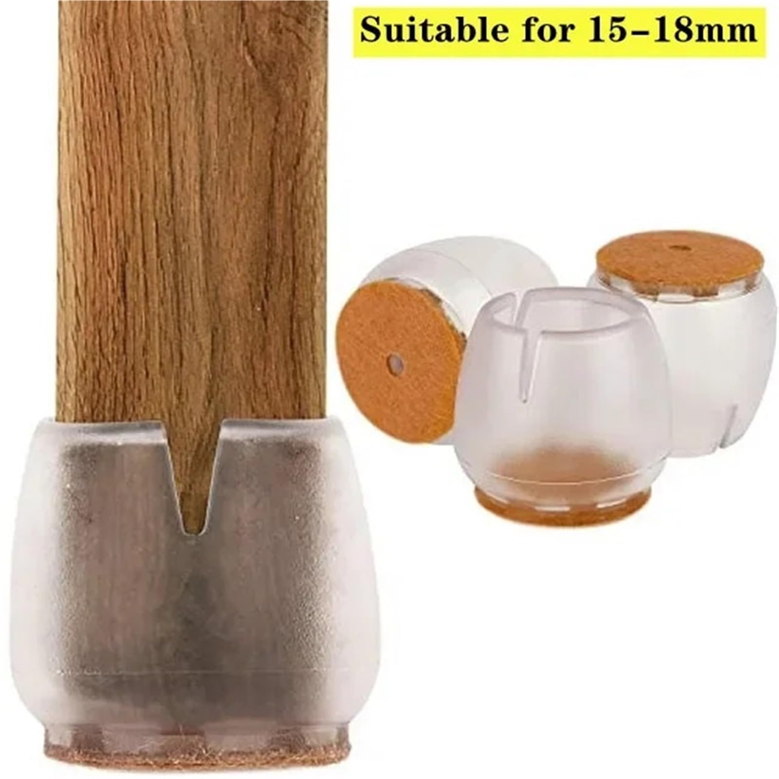 Funda redonda de silicona antideslizante para patas de silla, de 15 a 18 mm, para taburete, sofá, mesa, protector de suelo de fieltro (transparente, 24 piezas)