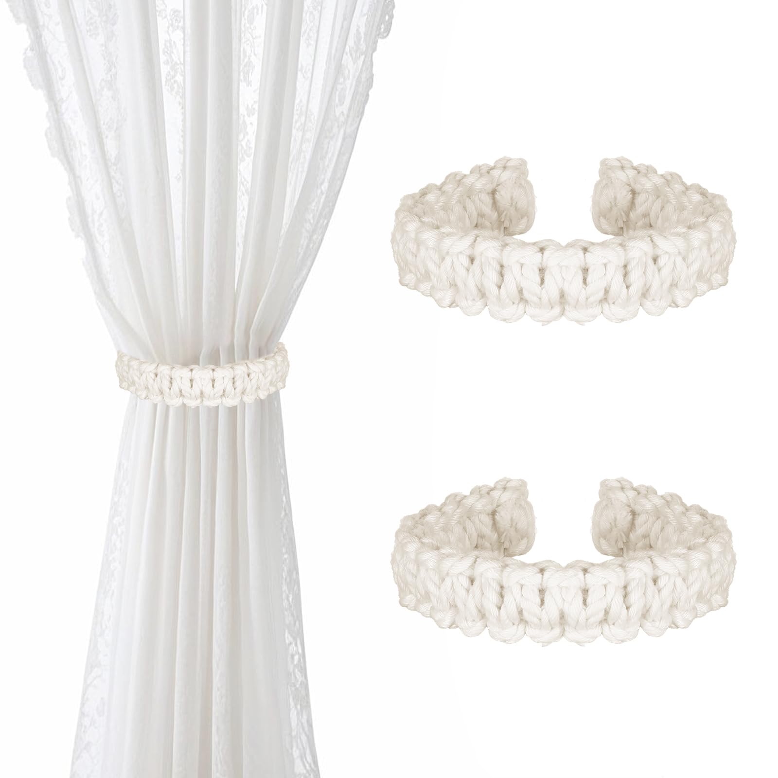 Ptwola 4 Pack Braided Curtain Tiebacks Boho Elegant Rustic Curtain Holdbacks Tie Backs Holders Set Simple Light Weight Drapes Decorative Accessories