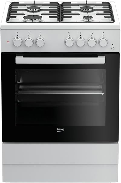 Cocina - Beko FSE62110DW, Gas, 4 zonas de cocción, Horno multifunción, 65 L, Grill, Blanco y negro