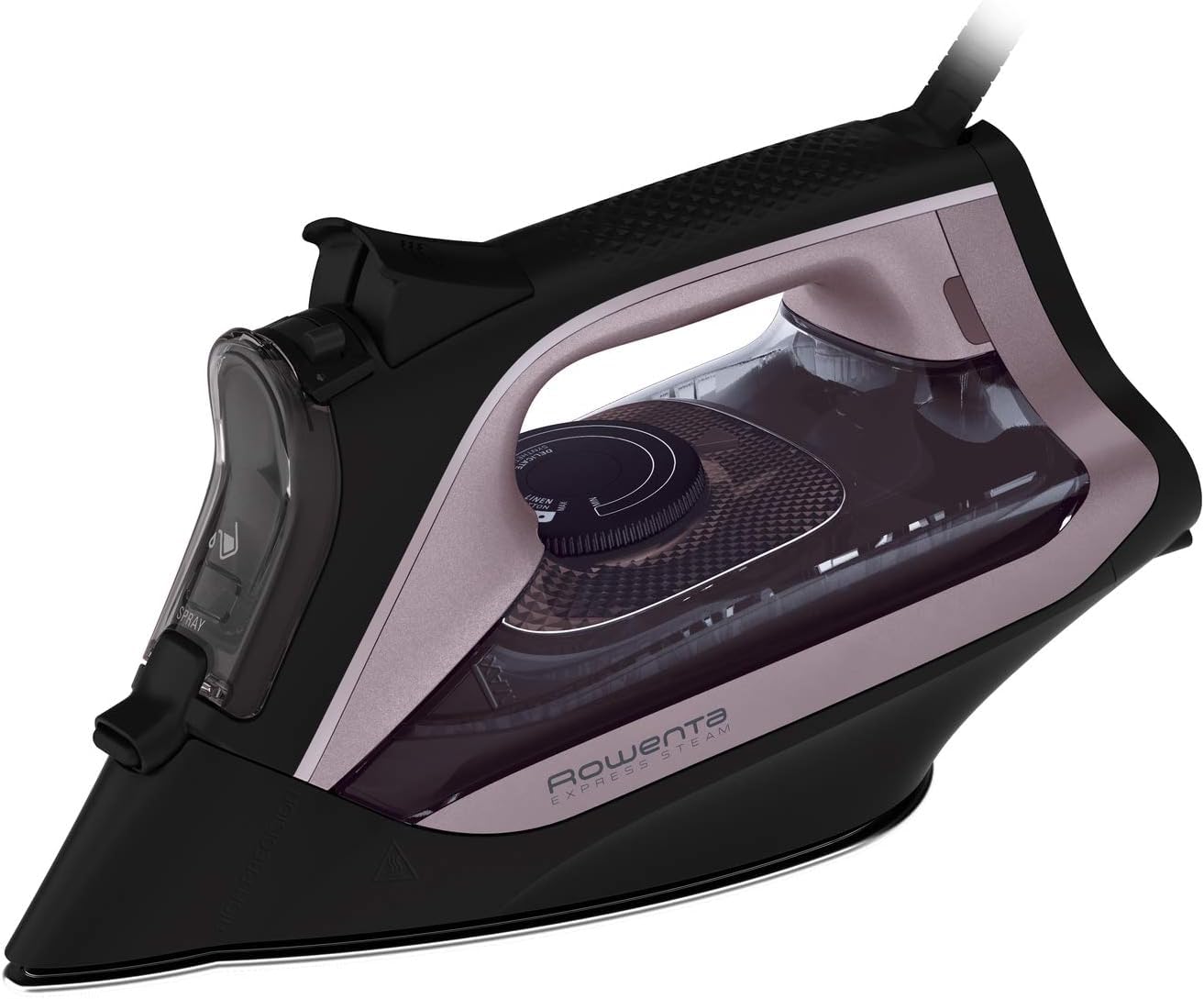 Rowenta Express Steam, Plancha de vapor de 2600 W, suela Microsteam 350 láser, salida de vapor continua de 40 g/min, golpe de vapor de 200 g/min, sistema antical, antigoteo, Lila, DW4345