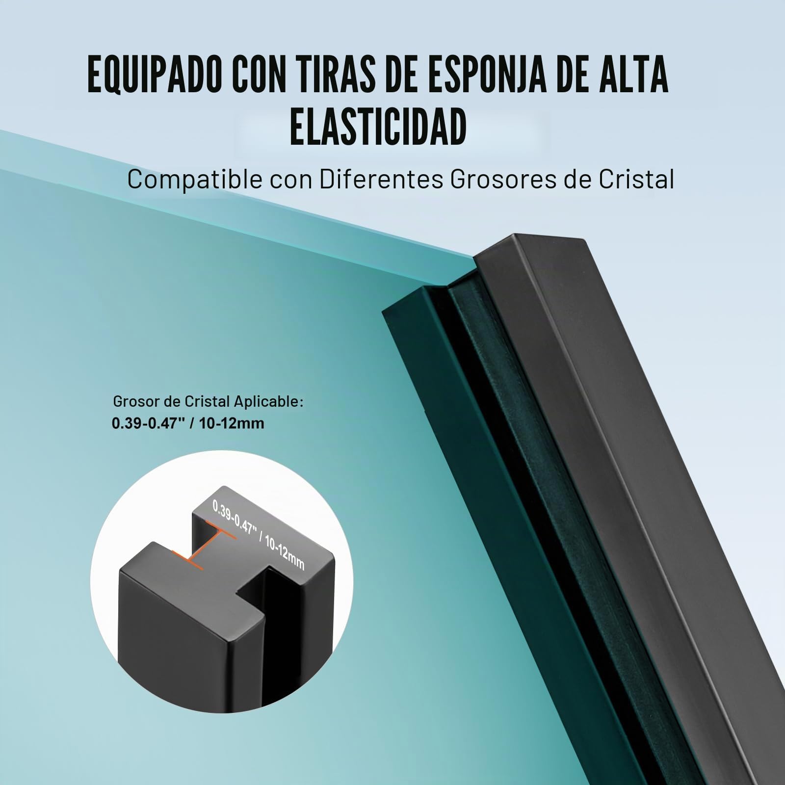 VEVOR Abrazadera de Vidrio, Soporte de Barandilla de Vidrio de 950 x 105 x 105 mm para Vidrio Templado de 10-12 mm de Espesor, Acero Inoxidable 304, para Balcón, Jardín, Cubierta, Escalera, Negro