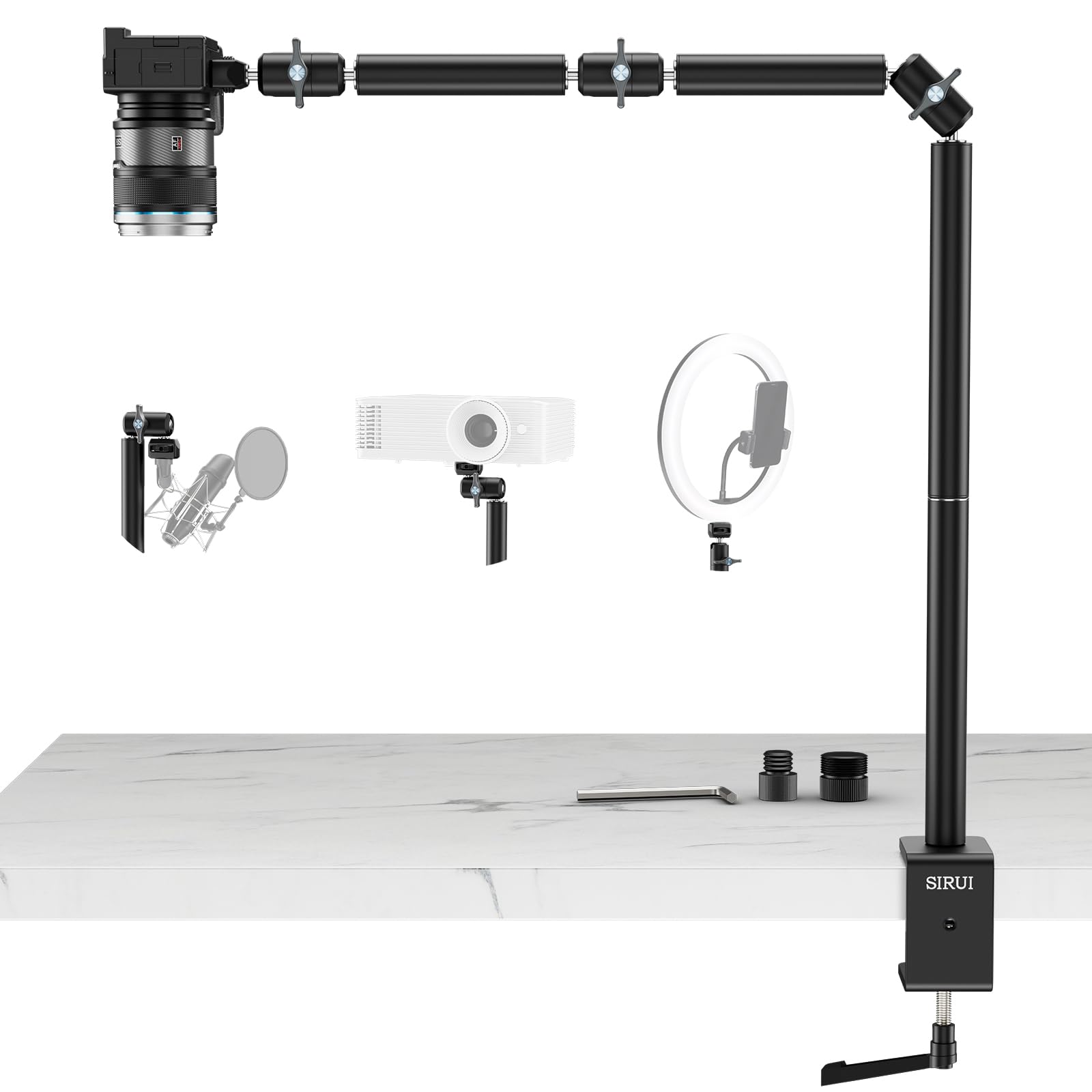 SIRUI 40" Overhead Desktop Mount w C-clamp, Heavy Duty Articulating Arm Camera Desk Mount, Flexible Magic Arm w Dual Ball Head, Boom Arm for Action Camera Ring Light Microphone Webcam Phone, AM-DK01