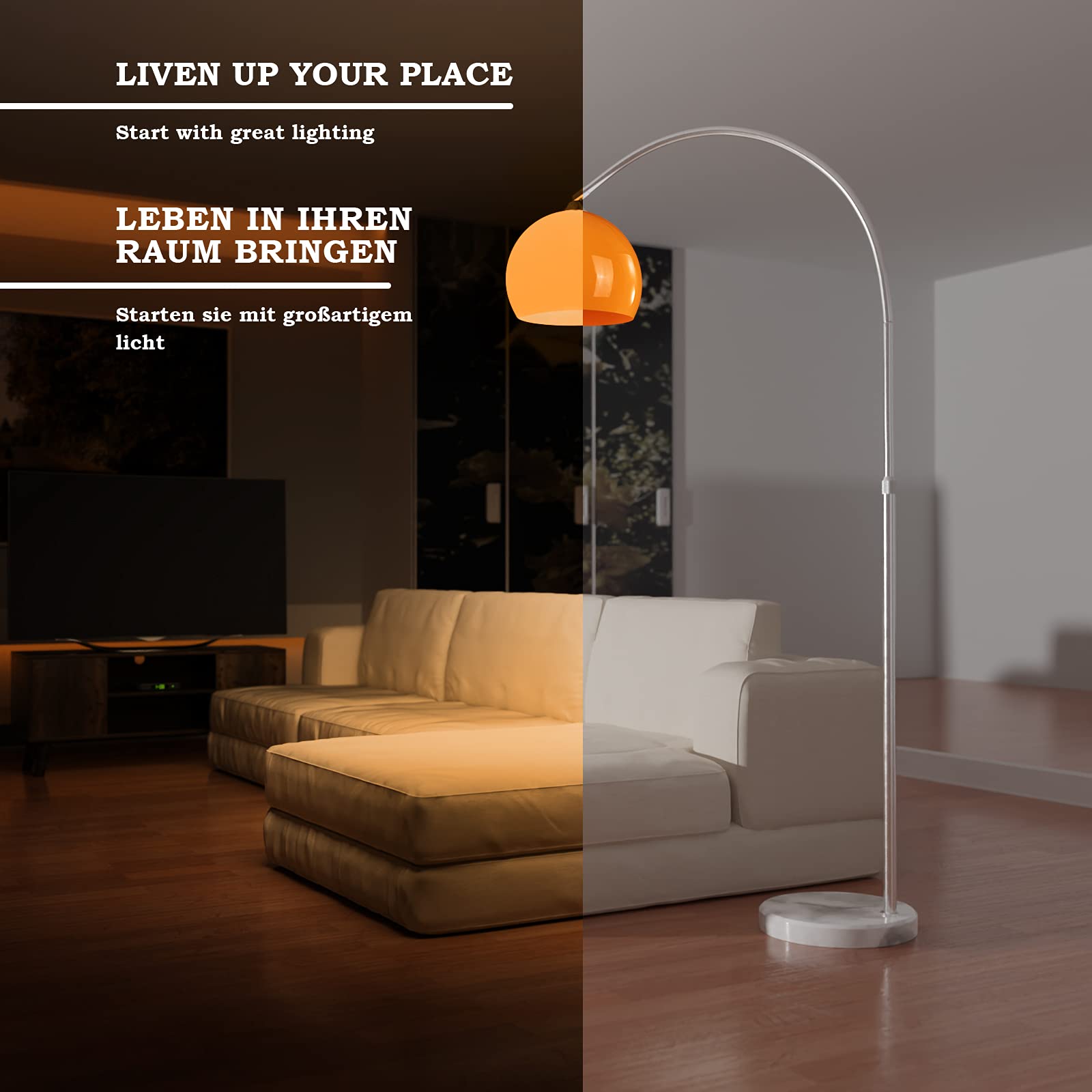 Jago® Lampadaire Sur Pied - Réglable En Hauteur, Avec Arc, Pivotant