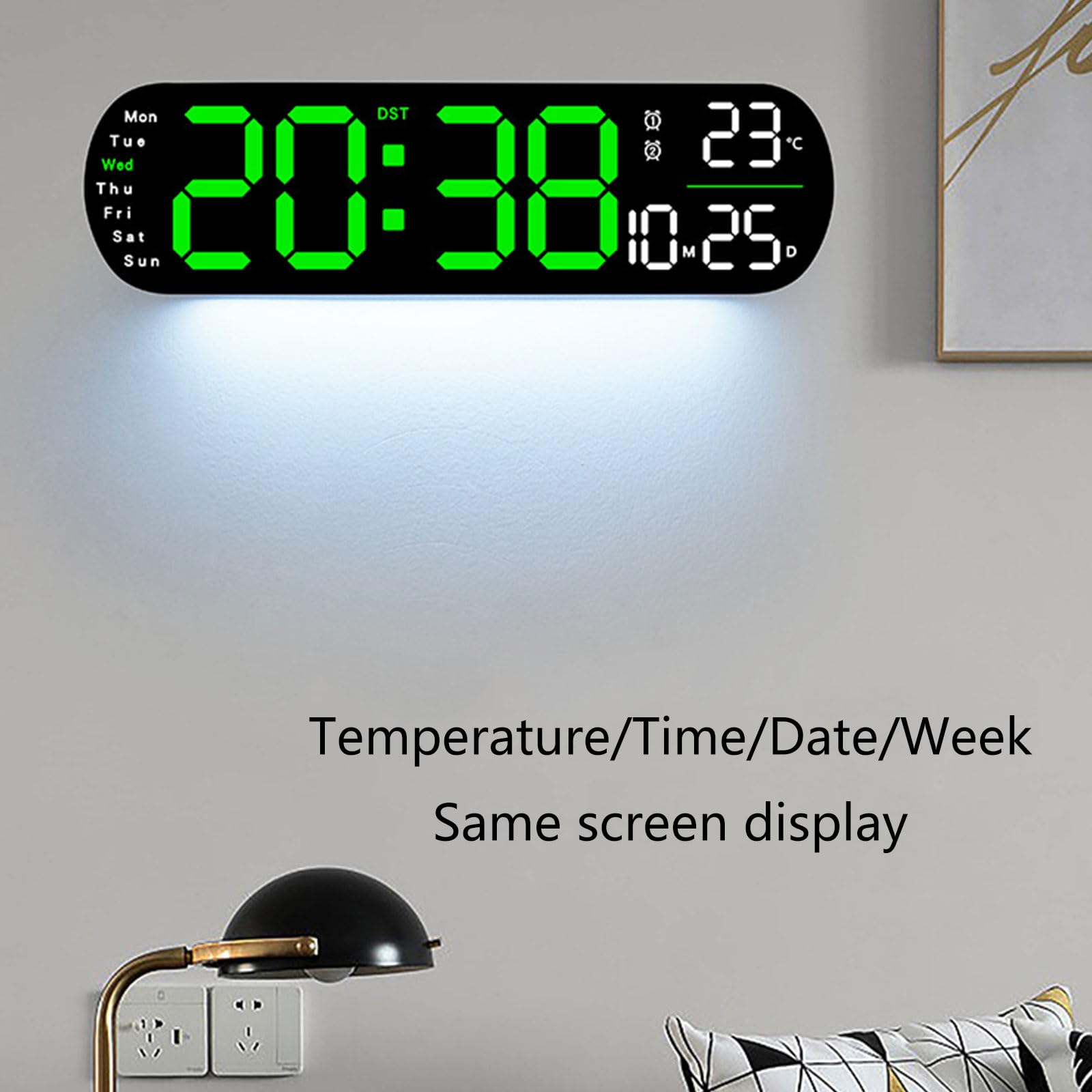 Reloj despertador digital LED de pantalla grande con múltiples modos de alarma, visualización de fecha y semana para estudiantes, oficina, viajes