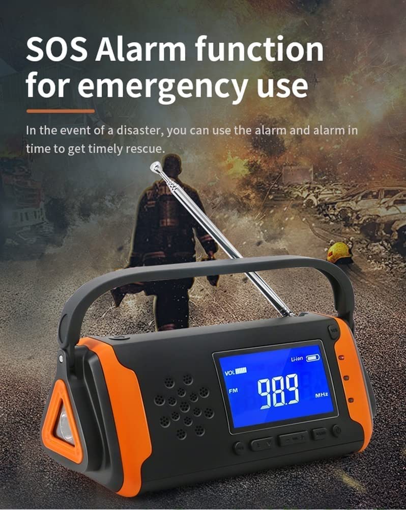 Radio d'urgence, Radio solaire portable multifonction Fm/Am Radio météo, avec écran LCD, charge USB, alimentation par batterie 4000 mAh, torche LED, utilisation d'urgence for la maison et l'ext