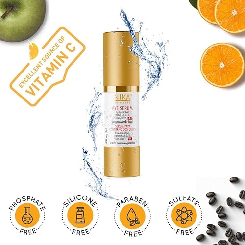 Miniatura 2 de NIKA SKIN CARE - Suero para ojos con vitamina C y E, ácido hialurónico, cafeína y células madre de manzana suiza - Día y noche