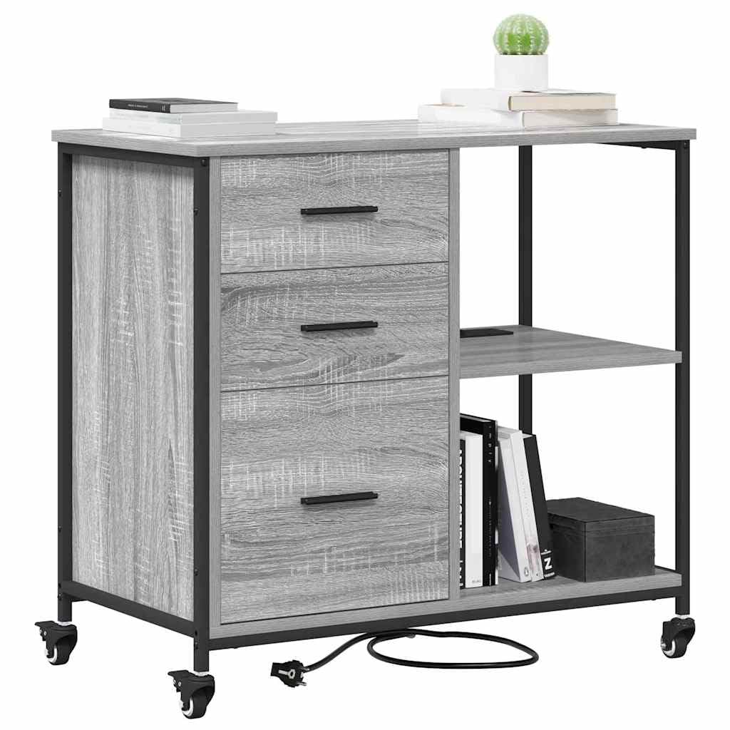 Armadio con stazione di ricarica con ruota, grigio Sonoma, 76 x 41 x 72 cm, armadietto per ufficio, armadietto per soggiorno, ufficio