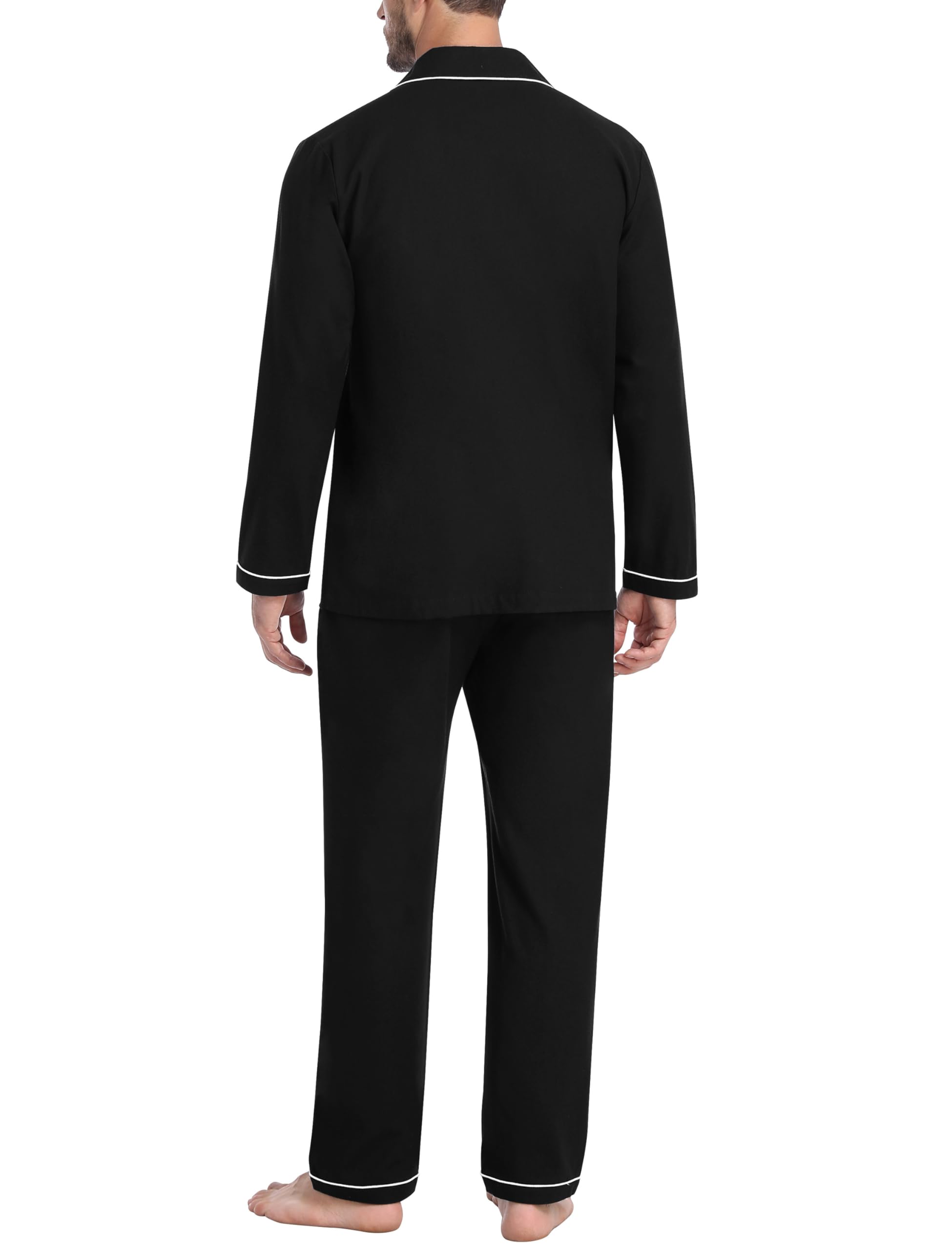 MoFiz Pigiama Uomo Cotone Lungo Invernale Pigiama da Notte con Bottoni Maniche Lunghe Pigiami Due Pezzi Camicia Pigiama e Pantaloni con Tasche Morbidi e Confortevoli