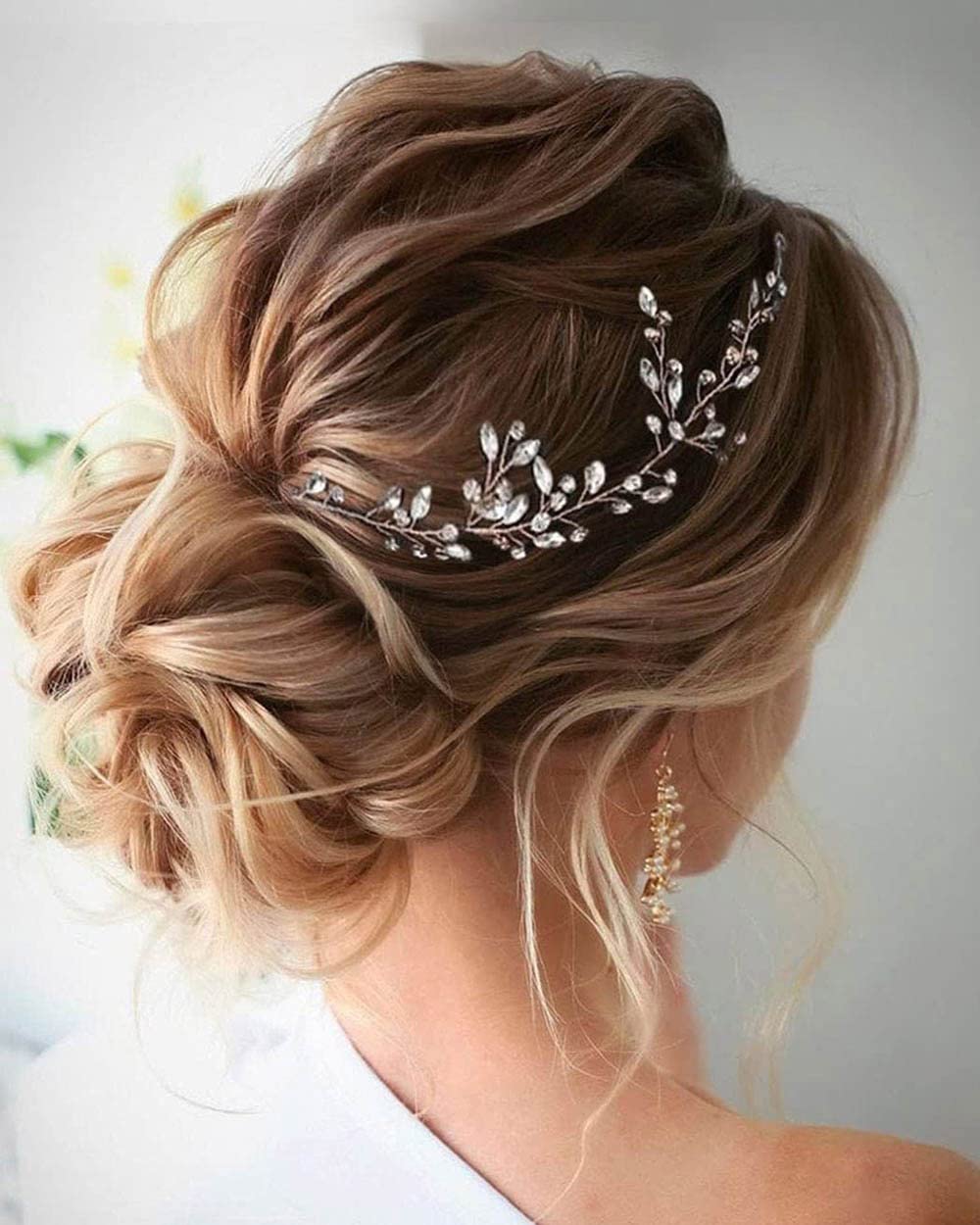 Sposa Sposa Strass Capelli Vite Fascia Argento Nuziale Foglia Capelli Pezzo Accessori per Capelli Feste per Donne e Ragazze